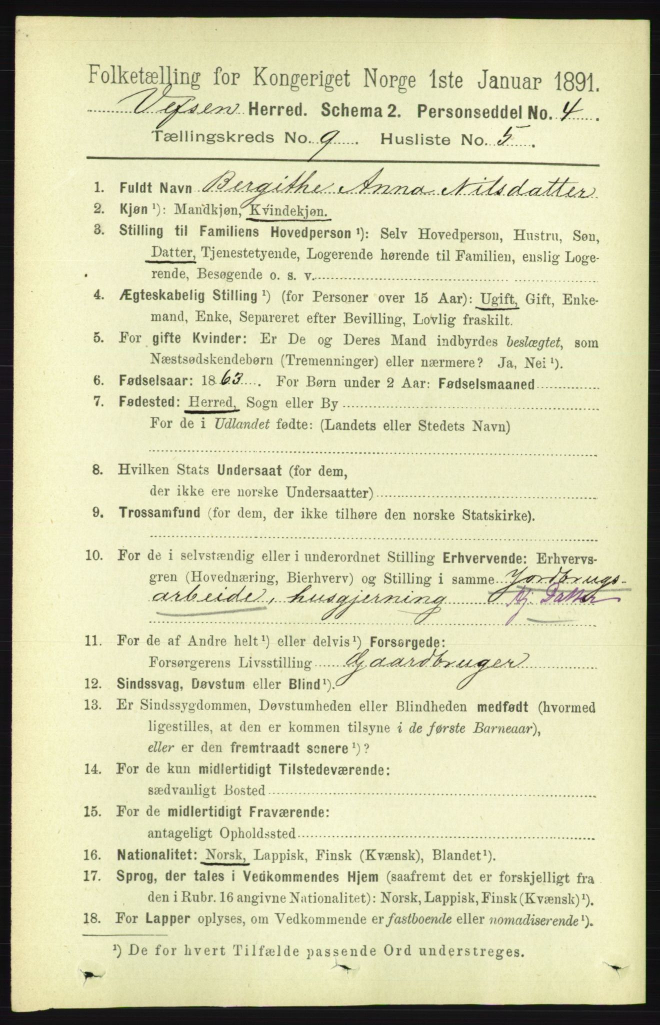 RA, 1891 census for 1824 Vefsn, 1891, p. 4725