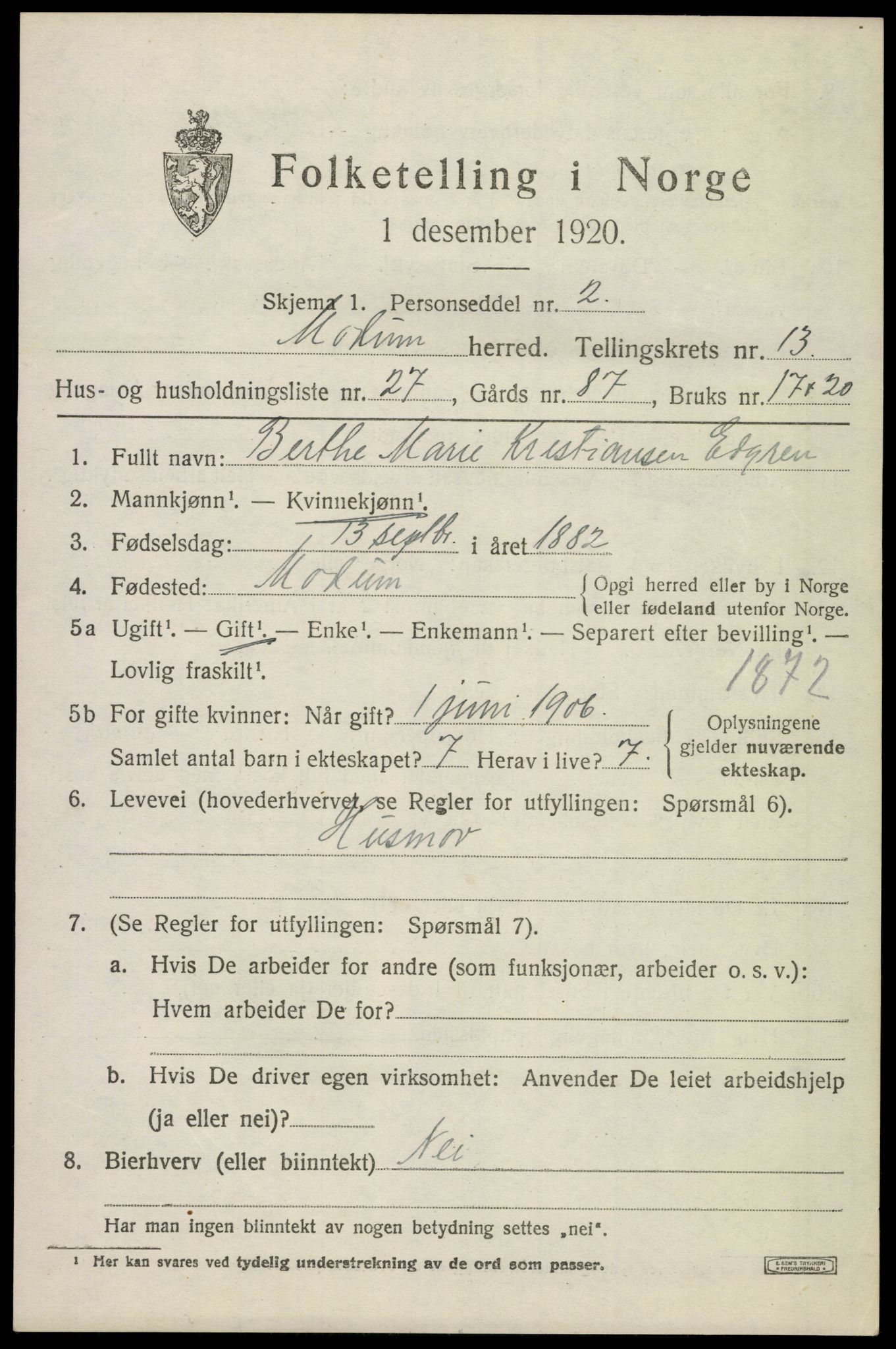 SAKO, 1920 census for Modum, 1920, p. 15543