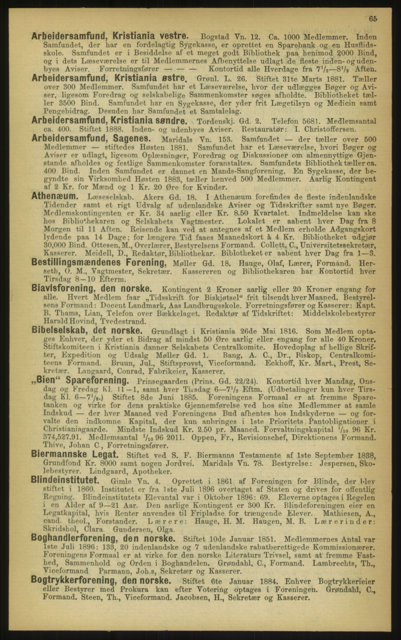 Kristiania/Oslo adressebok, PUBL/-, 1897, p. 65