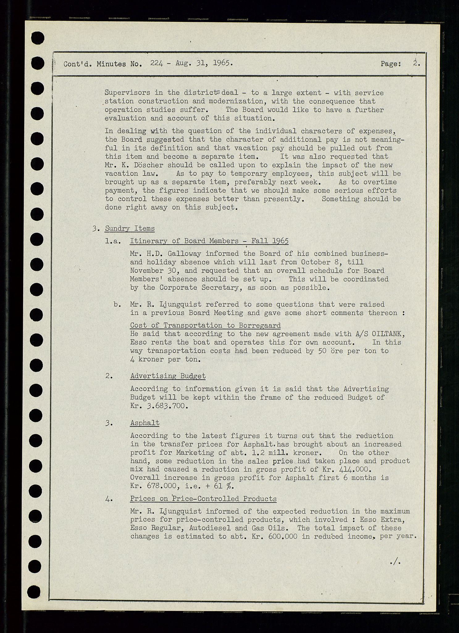 Pa 0982 - Esso Norge A/S, AV/SAST-A-100448/A/Aa/L0002/0001: Den administrerende direksjon Board minutes (styrereferater) / Den administrerende direksjon Board minutes (styrereferater), 1965, p. 63