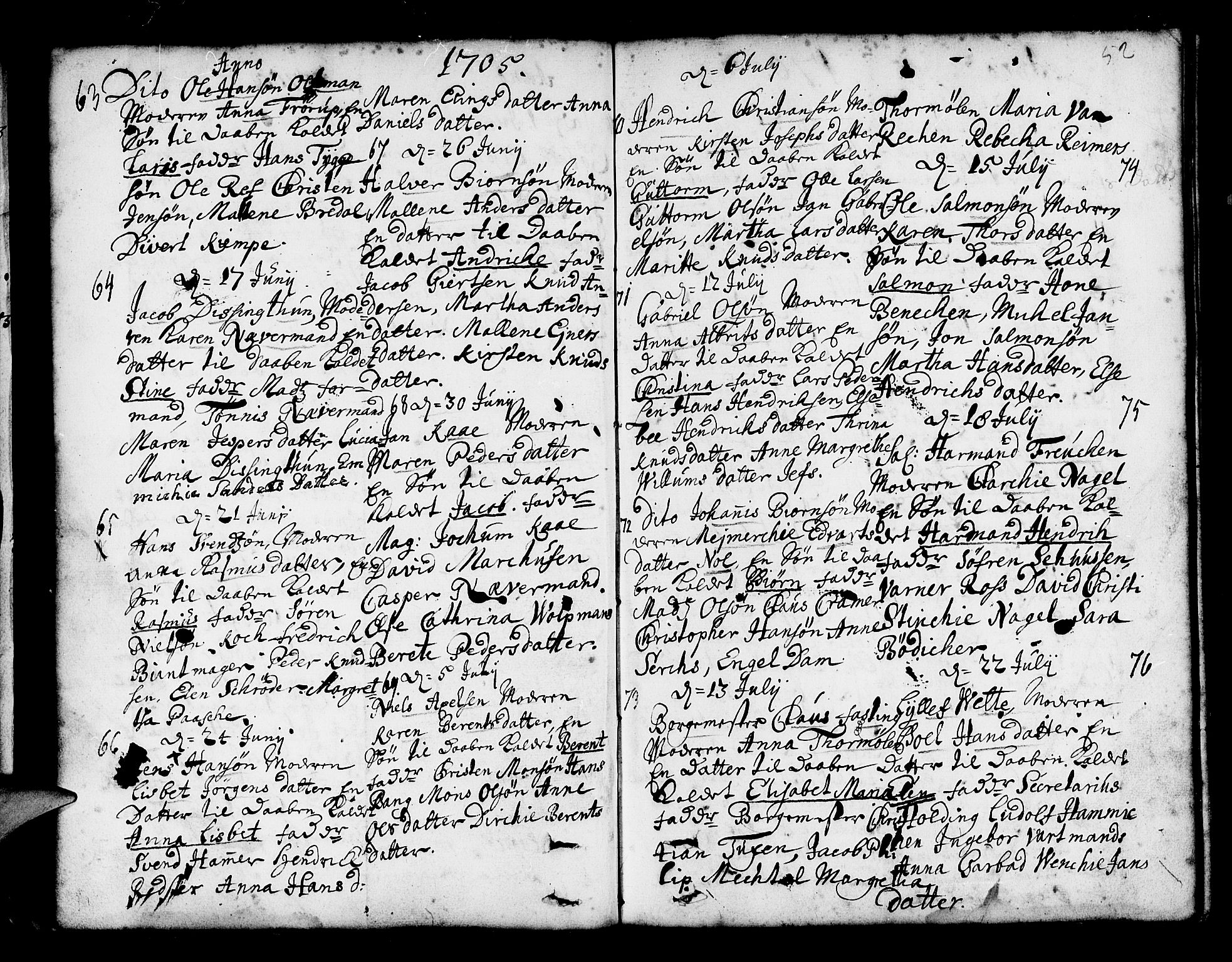 Nykirken Sokneprestembete, AV/SAB-A-77101/H/Haa/L0002: Parish register (official) no. A 2, 1700-1723, p. 52