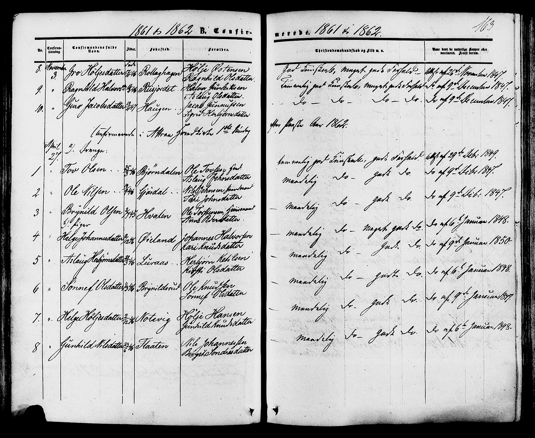 Tinn kirkebøker, SAKO/A-308/F/Fa/L0006: Parish register (official) no. I 6, 1857-1878, p. 163