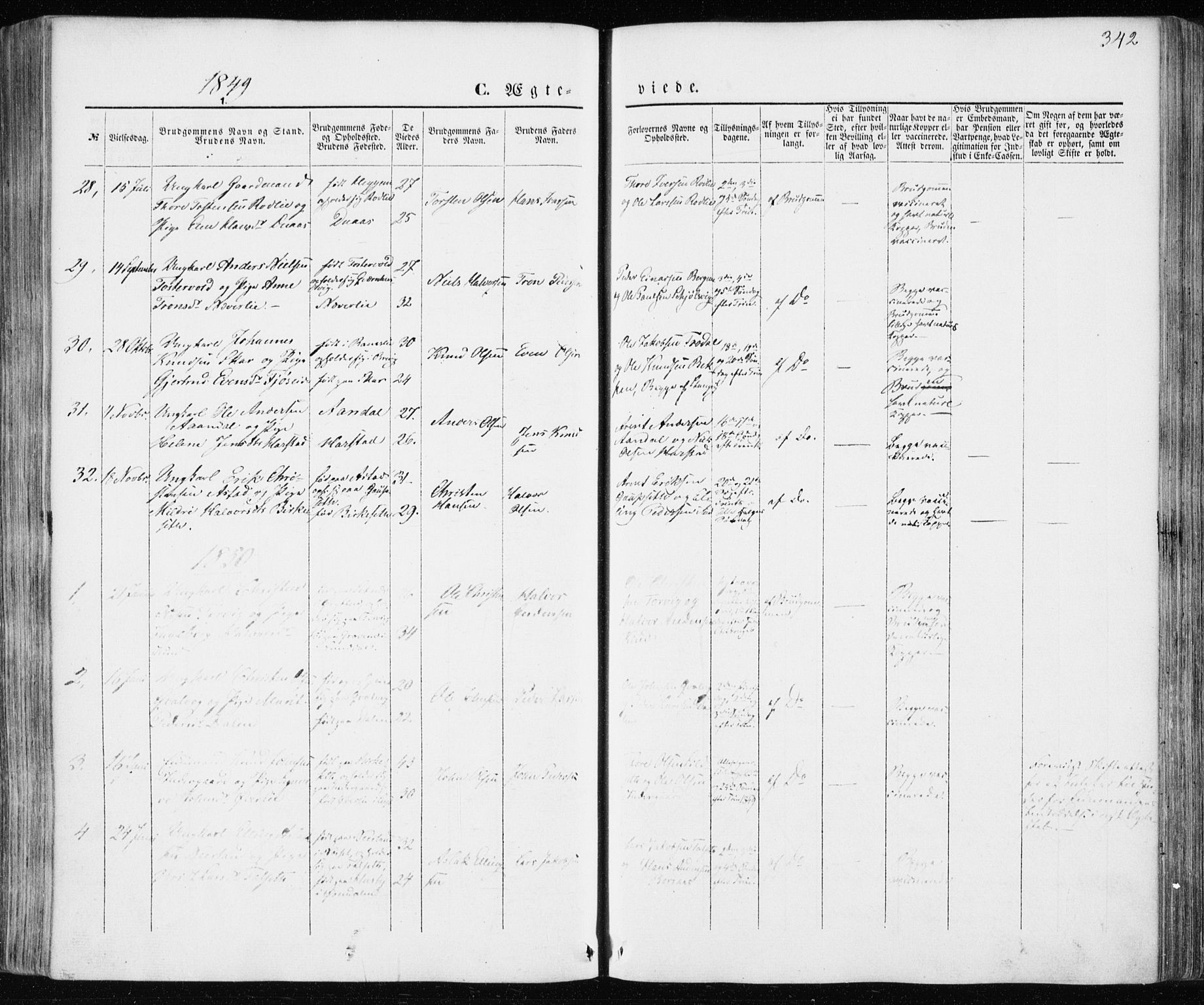 Ministerialprotokoller, klokkerbøker og fødselsregistre - Møre og Romsdal, SAT/A-1454/586/L0984: Parish register (official) no. 586A10, 1844-1856, p. 342