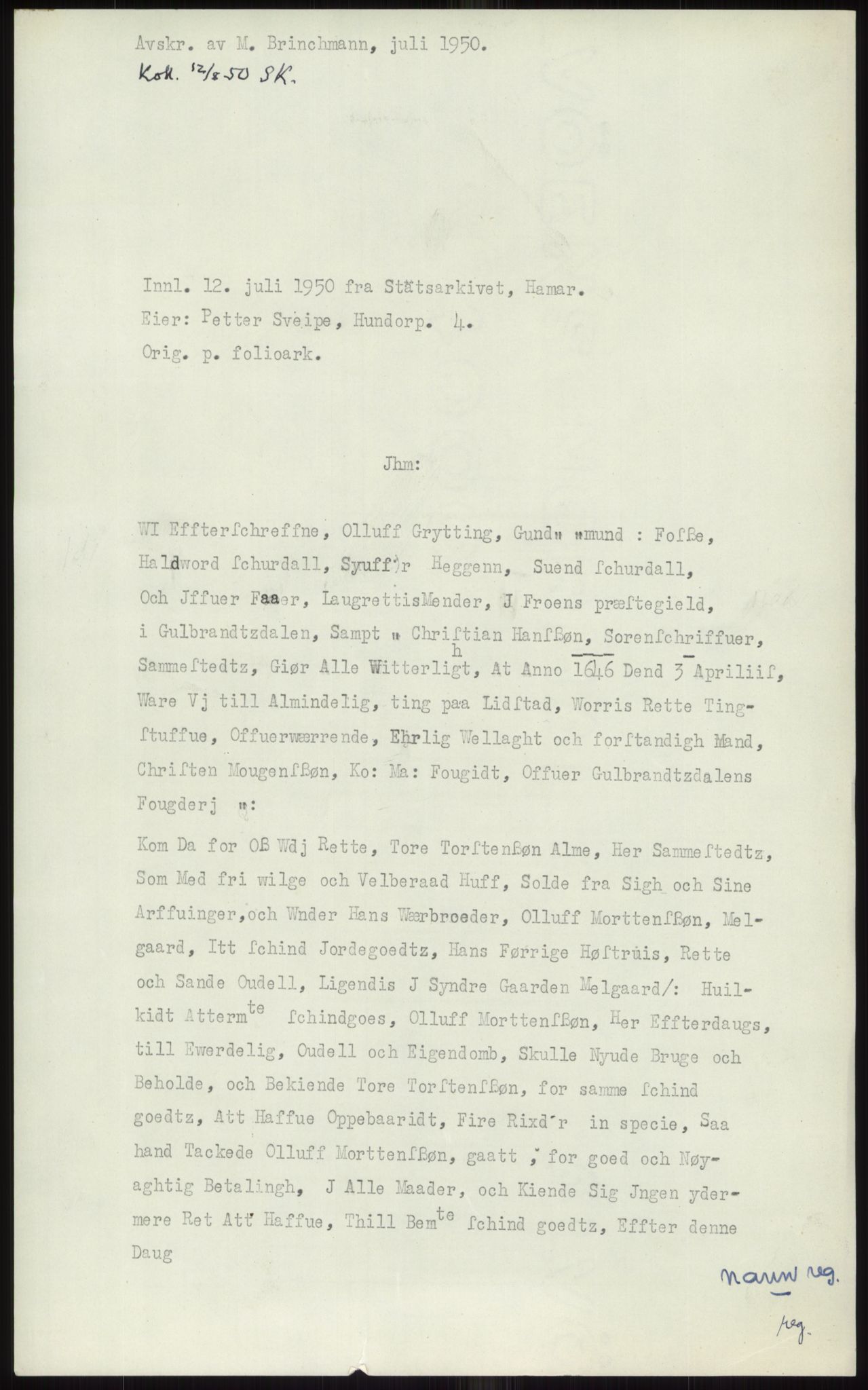 Samlinger til kildeutgivelse, Diplomavskriftsamlingen, AV/RA-EA-4053/H/Ha, p. 120