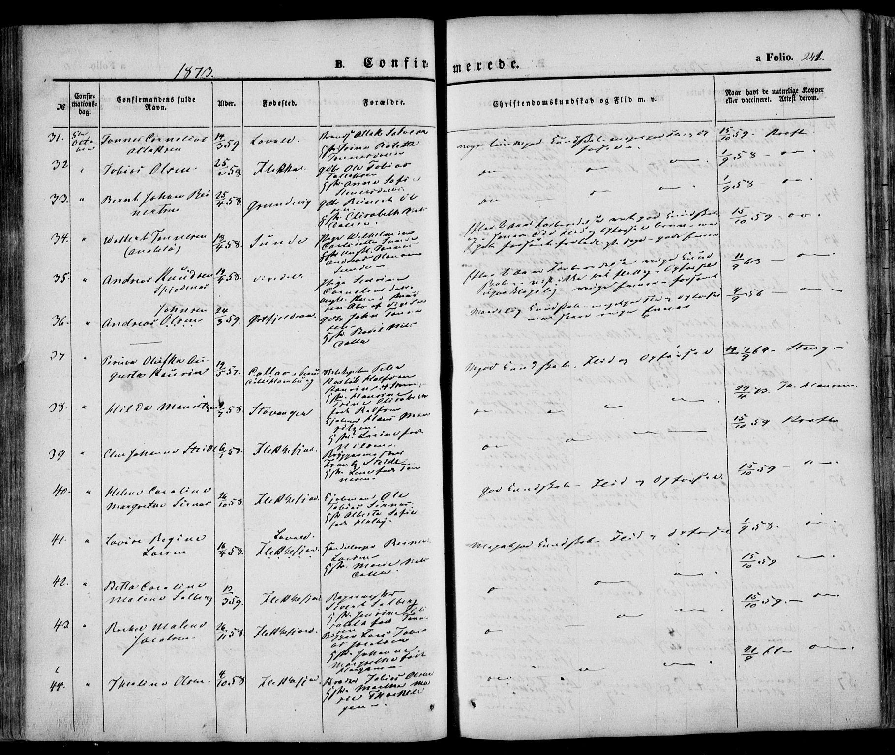 Flekkefjord sokneprestkontor, AV/SAK-1111-0012/F/Fa/Fac/L0005: Parish register (official) no. A 5, 1849-1875, p. 241