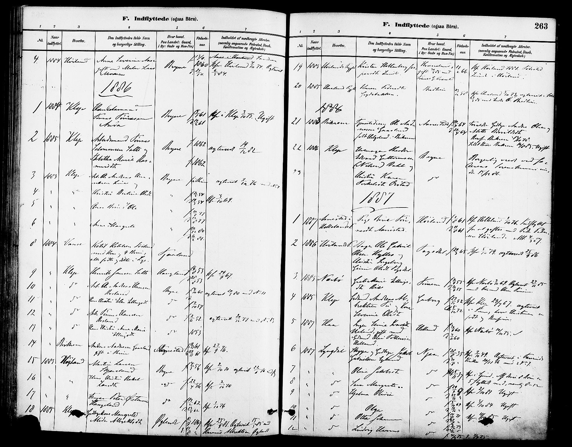 Lye sokneprestkontor, SAST/A-101794/001/30BA/L0009: Parish register (official) no. A 8, 1881-1892, p. 263