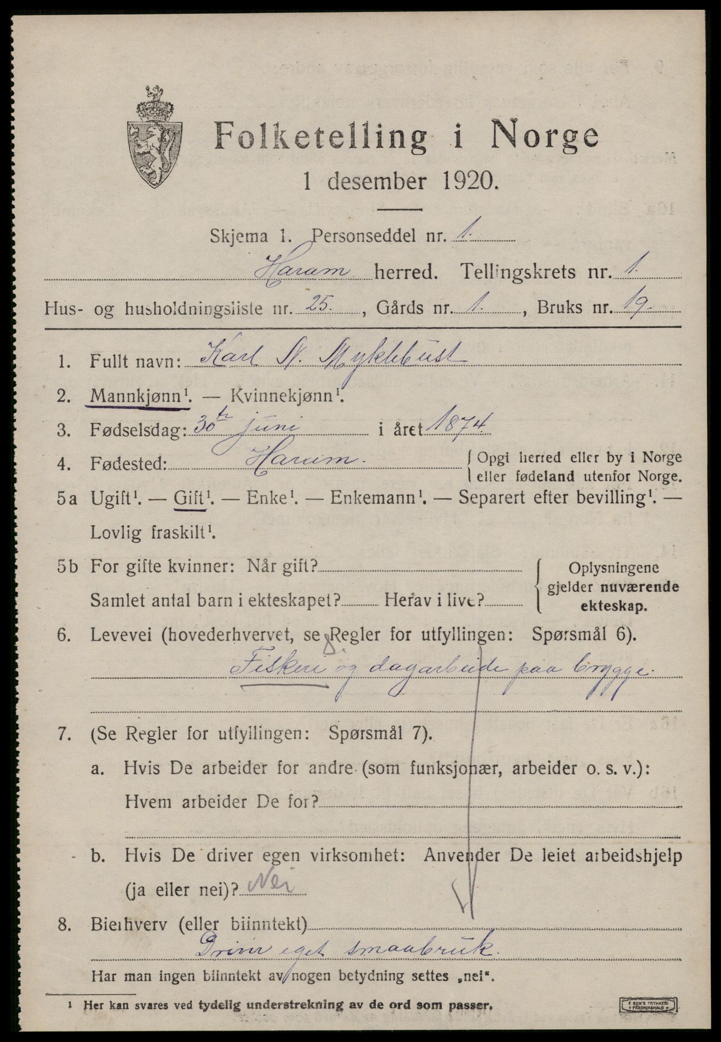 SAT, 1920 census for Haram, 1920, p. 1295