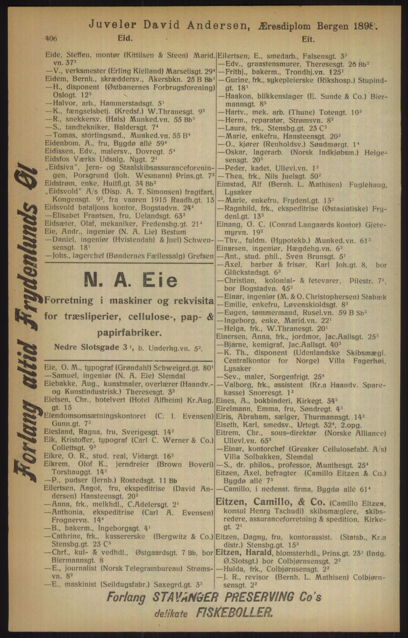 Kristiania/Oslo adressebok, PUBL/-, 1915, p. 406