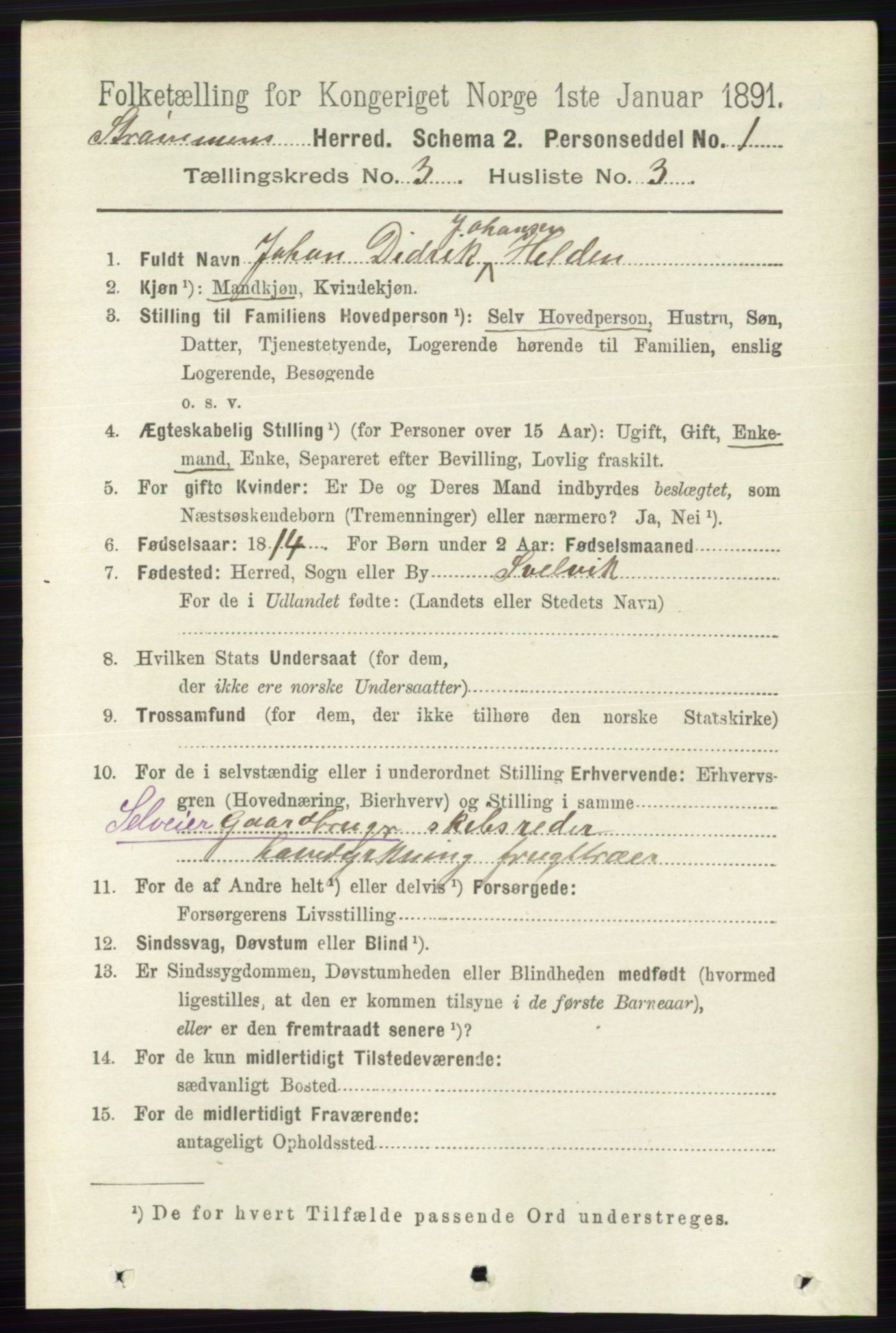 RA, 1891 census for 0711 Strømm, 1891, p. 1082