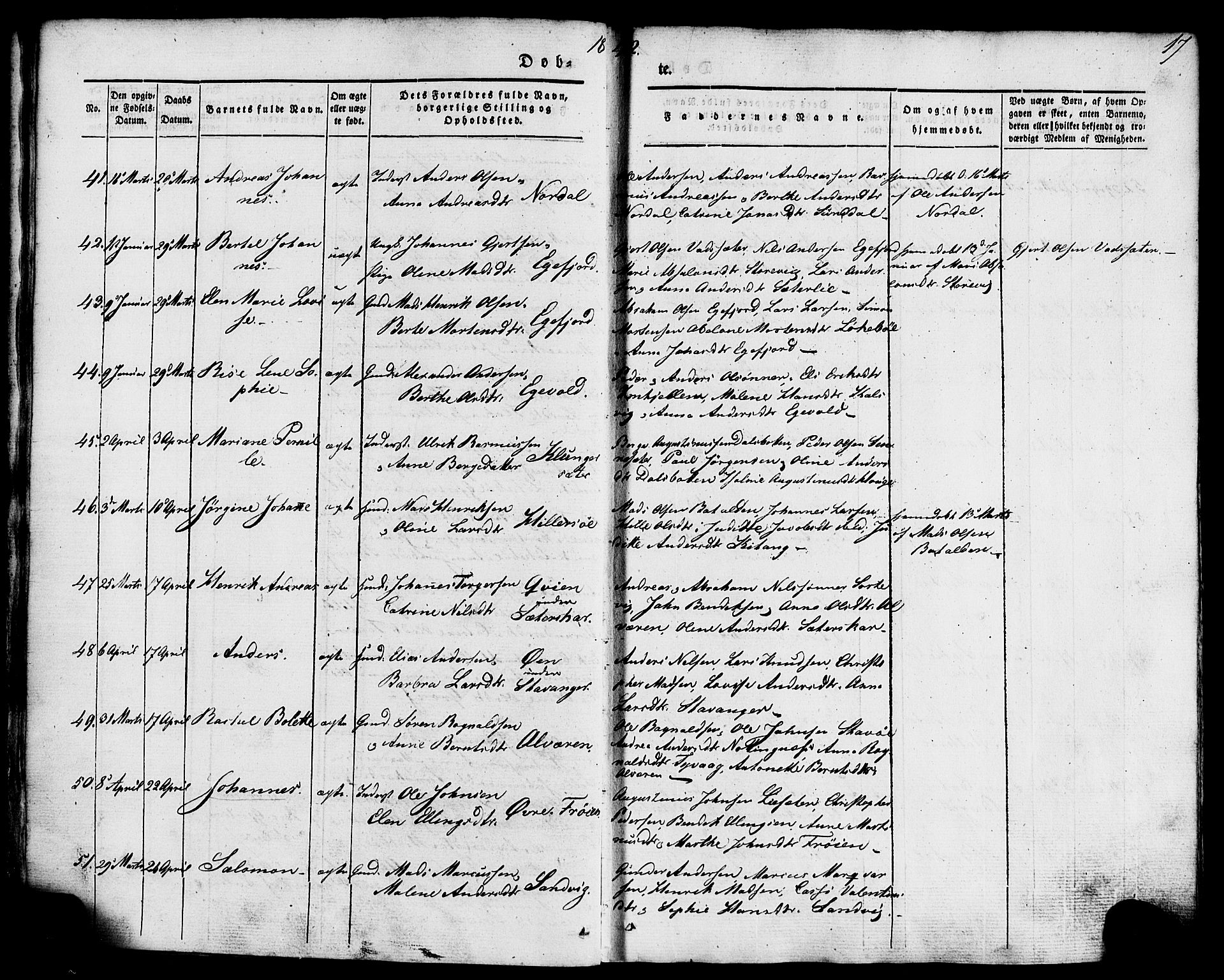 Kinn sokneprestembete, SAB/A-80801/H/Haa/Haaa/L0005: Parish register (official) no. A 5, 1841-1857, p. 17