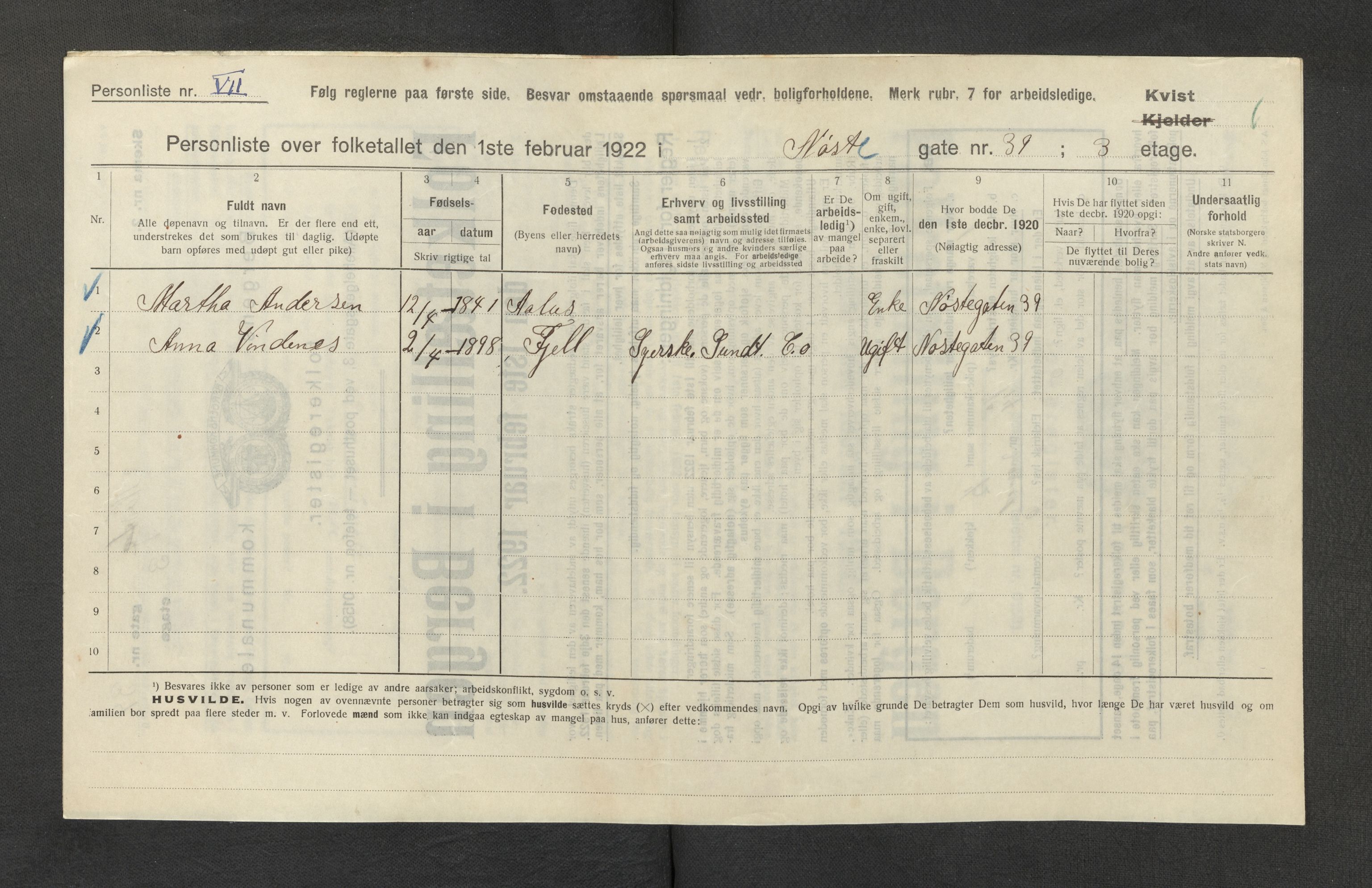 SAB, Municipal Census 1922 for Bergen, 1922, p. 29753