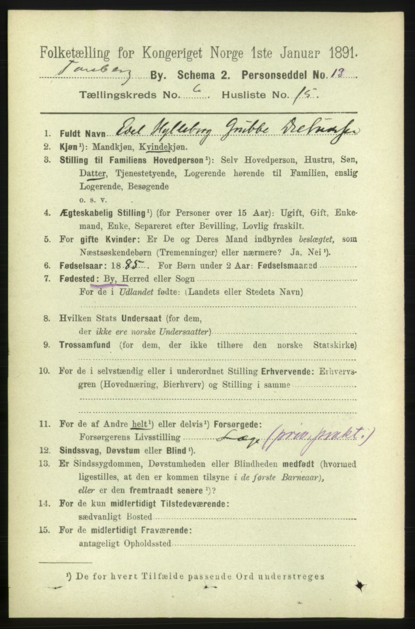 RA, 1891 census for 0705 Tønsberg, 1891, p. 2710