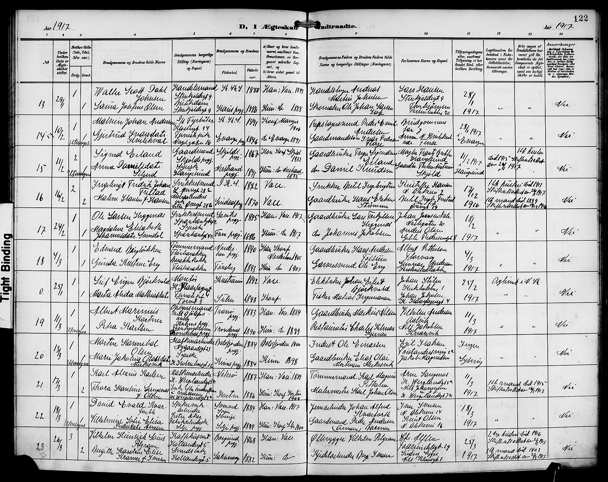 Korskirken sokneprestembete, SAB/A-76101/H/Hab: Parish register (copy) no. D 4, 1906-1925, p. 122