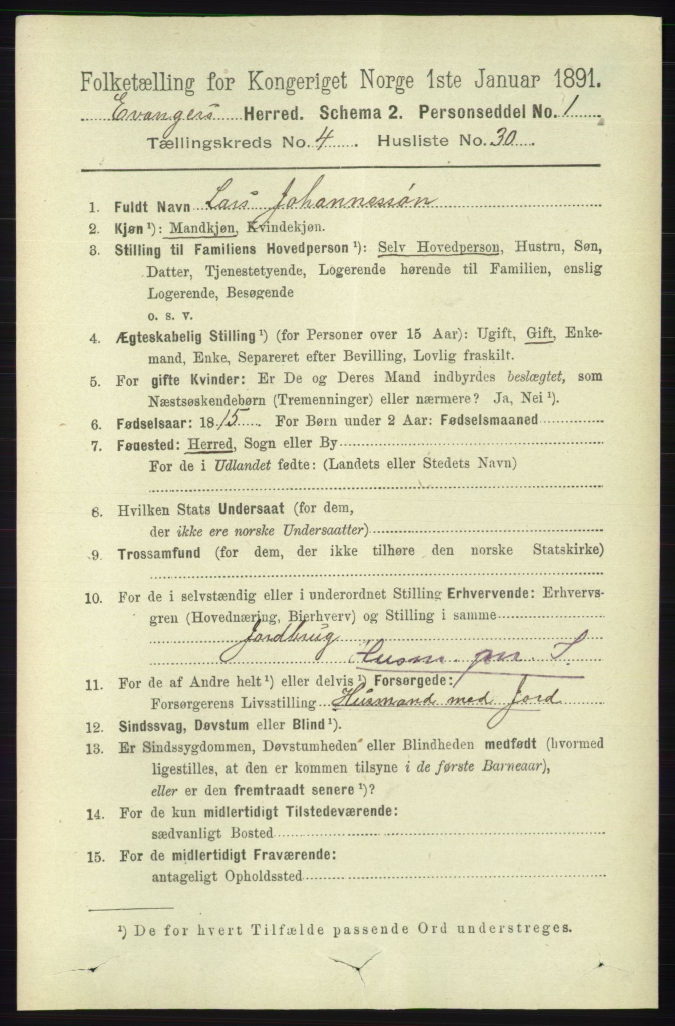 RA, 1891 census for 1237 Evanger, 1891, p. 1354