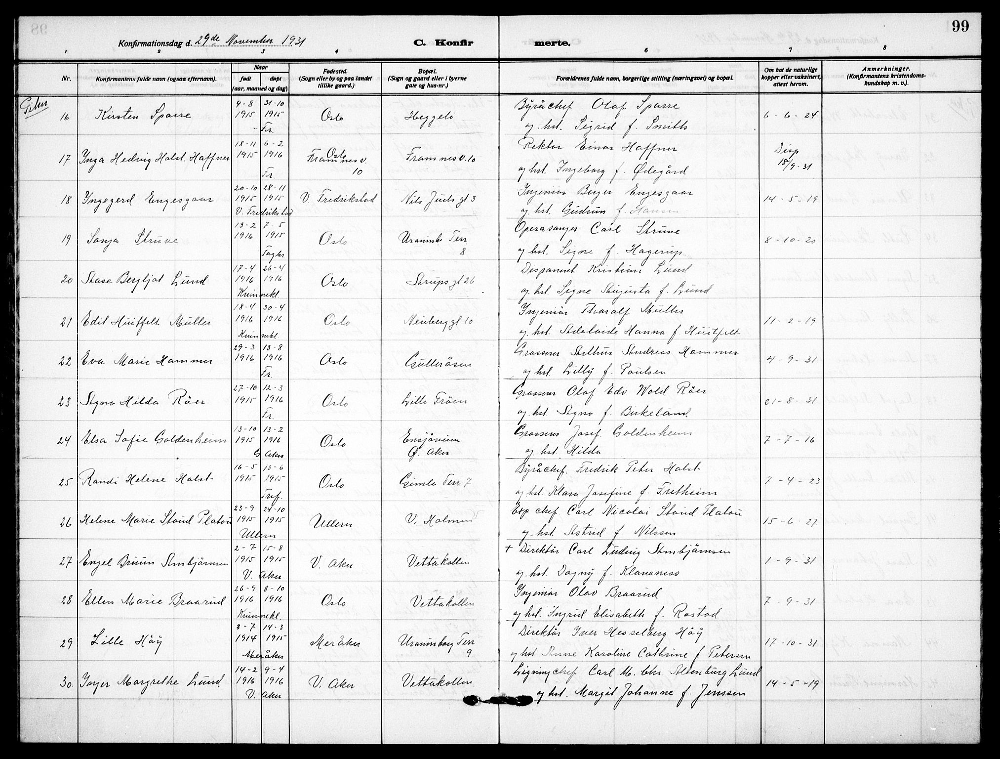 Garnisonsmenigheten Kirkebøker, AV/SAO-A-10846/F/Fa/L0017: Parish register (official) no. 17, 1926-1937, p. 99