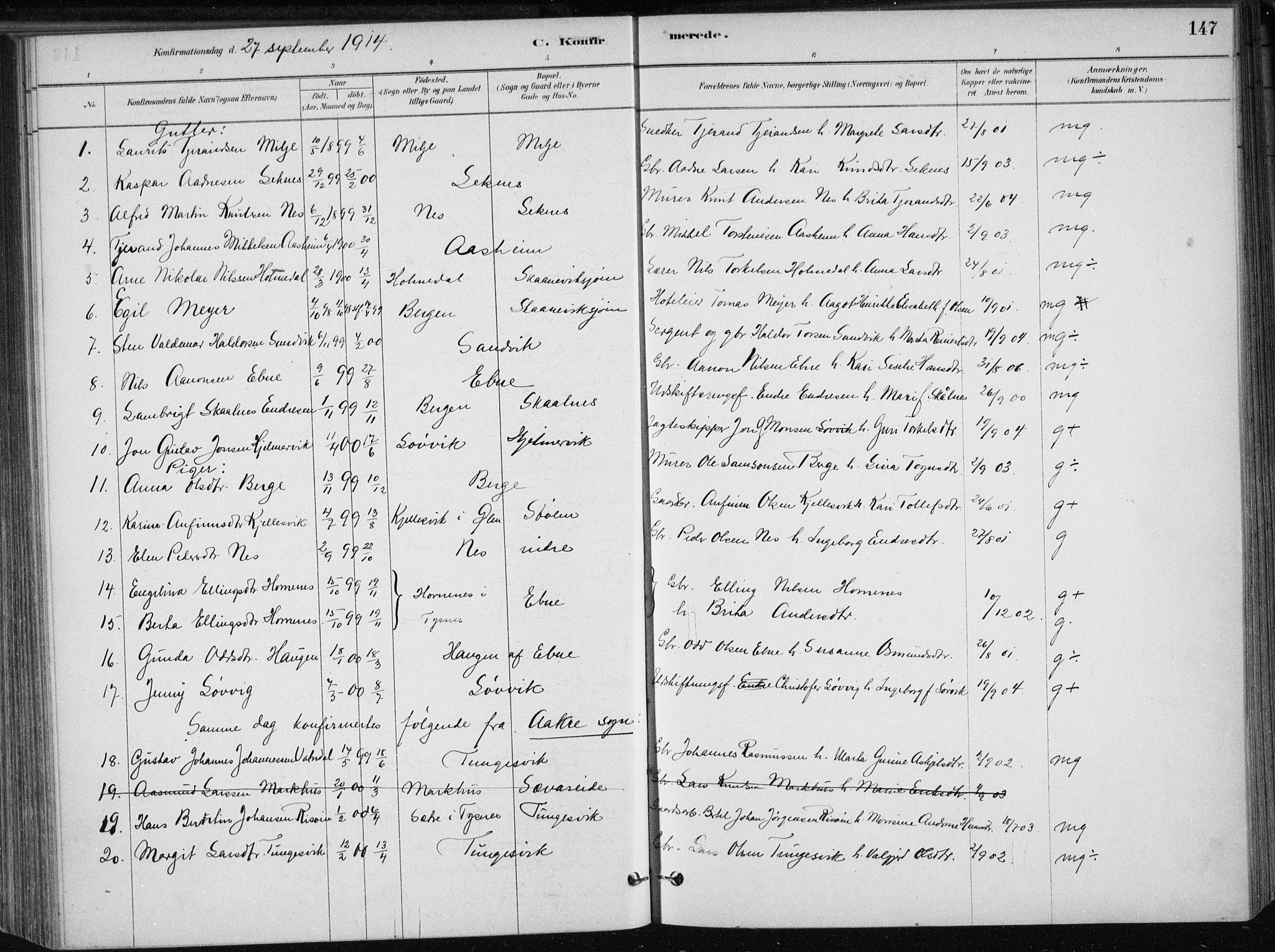 Skånevik sokneprestembete, SAB/A-77801/H/Haa: Parish register (official) no. B 1, 1879-1914, p. 147