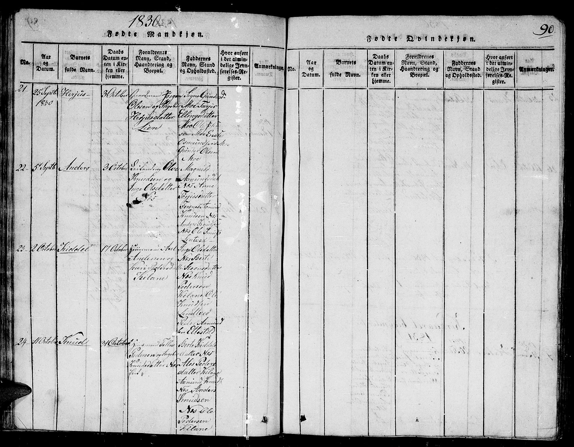 Gjerstad sokneprestkontor, AV/SAK-1111-0014/F/Fb/Fbb/L0001: Parish register (copy) no. B 1, 1813-1863, p. 90