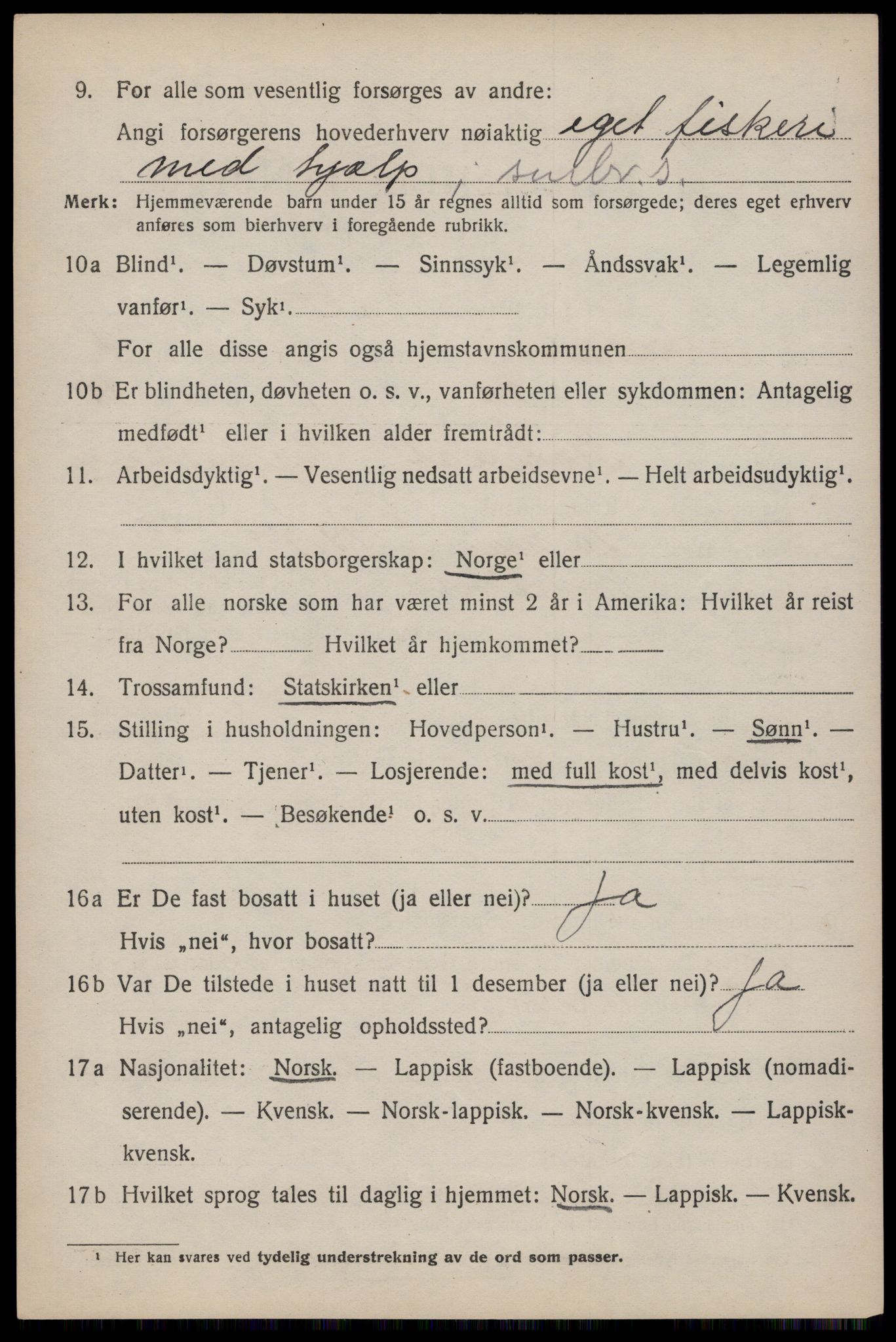 SAT, 1920 census for Moskenes, 1920, p. 2903