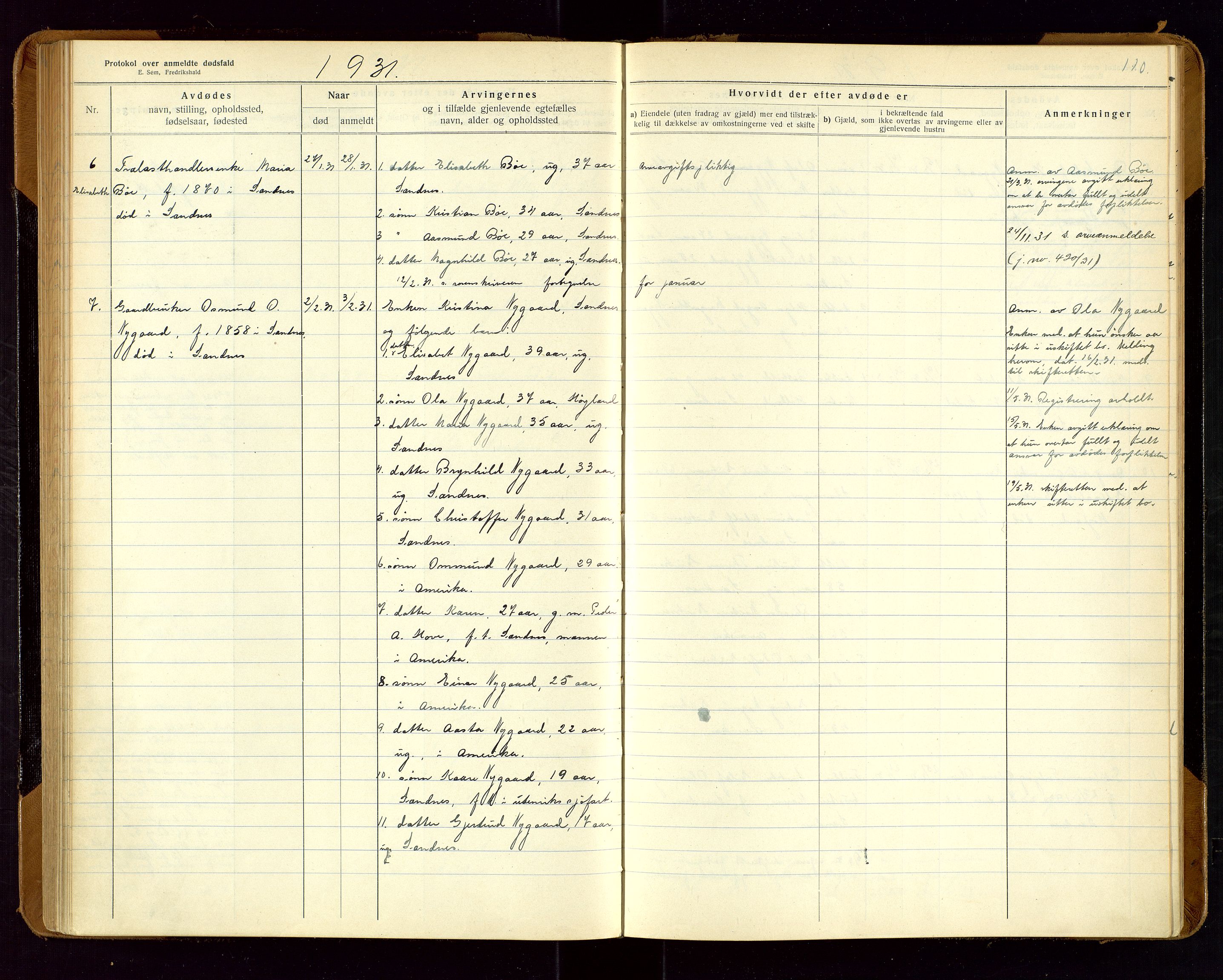 Sandnes lensmannskontor, SAST/A-100167/Gga/L0001: "Protokol over anmeldte dødsfald" m/register, 1918-1940, p. 110