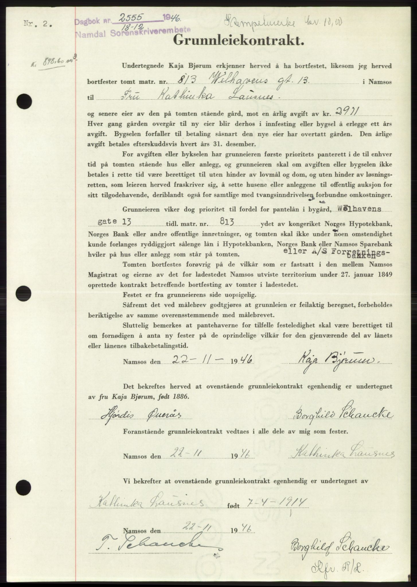Namdal sorenskriveri, SAT/A-4133/1/2/2C: Mortgage book no. -, 1946-1947, Diary no: : 2555/1946