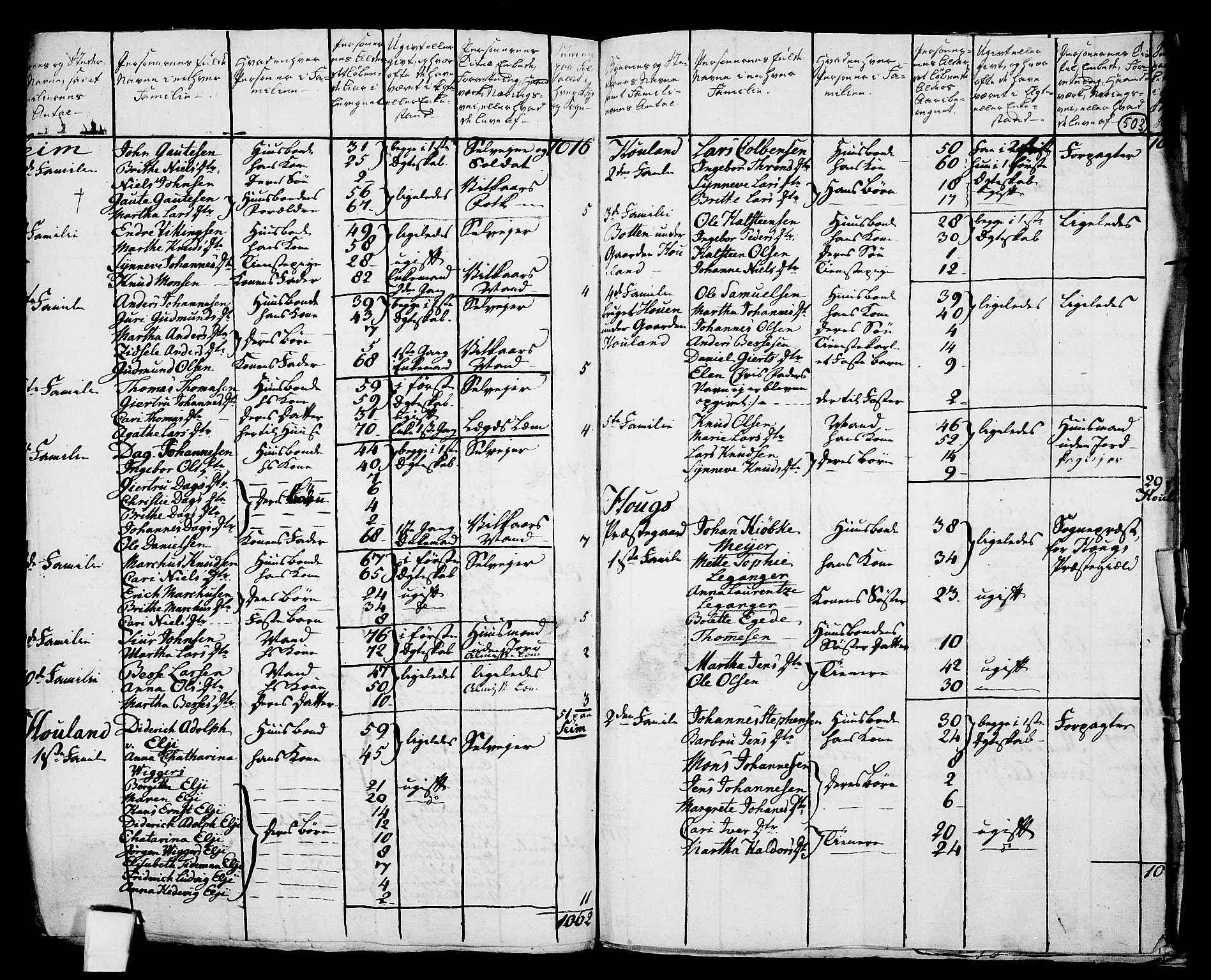 RA, 1801 census for 1250P Haus, 1801, p. 502b-503a