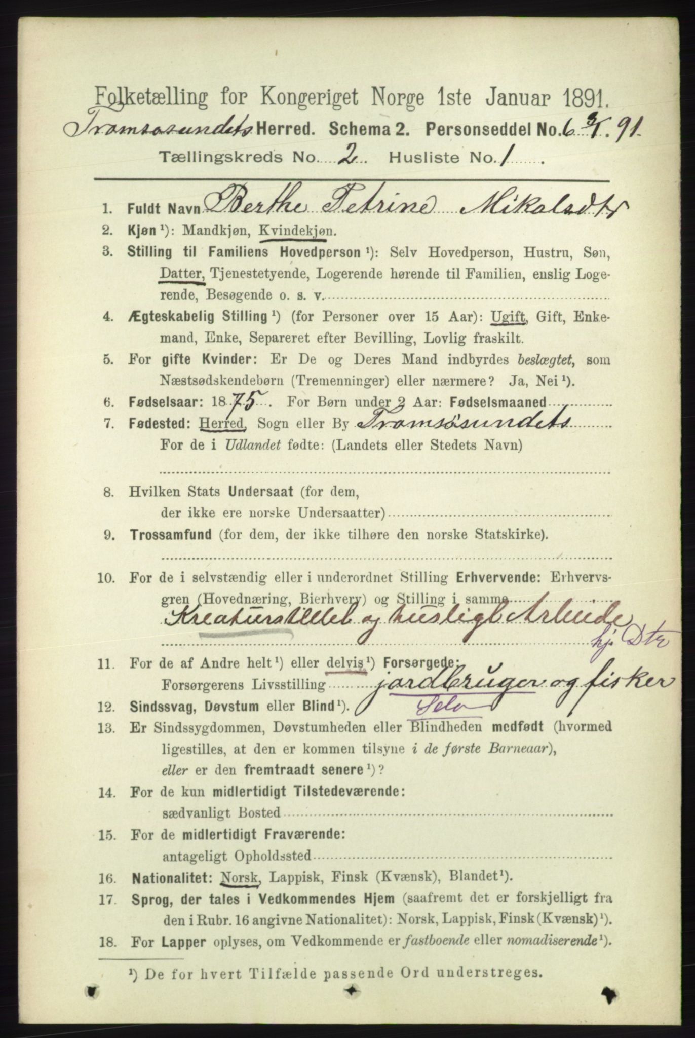 RA, 1891 census for 1934 Tromsøysund, 1891, p. 563