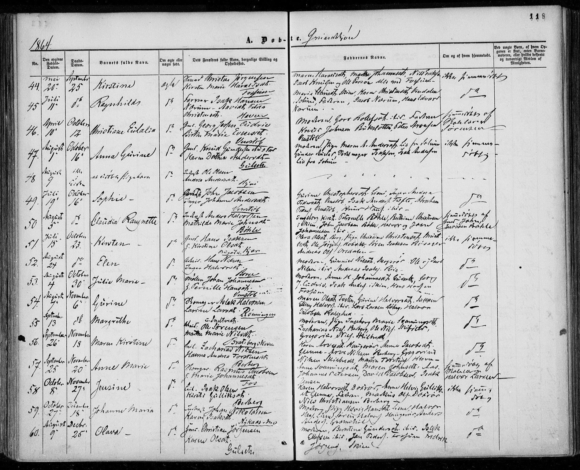 Gjerpen kirkebøker, SAKO/A-265/F/Fa/L0008a: Parish register (official) no. I 8A, 1857-1871, p. 118