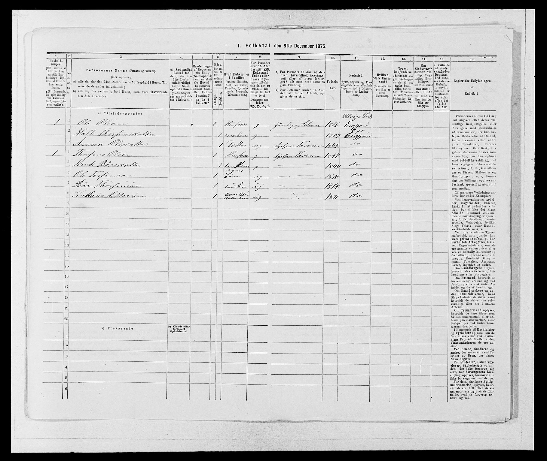 SAB, 1875 census for 1233P Ulvik, 1875, p. 1460