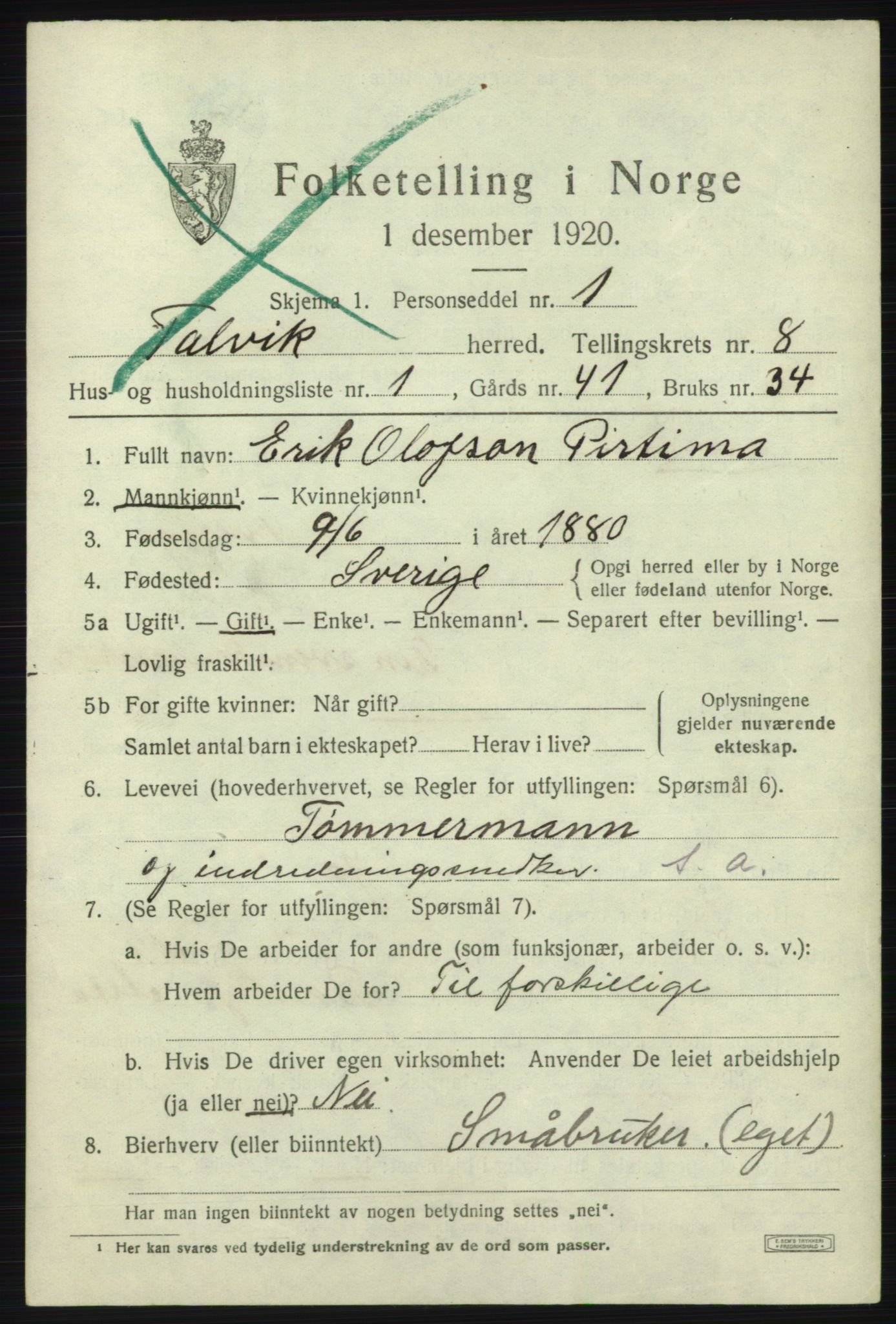 SATØ, 1920 census for Talvik, 1920, p. 4978