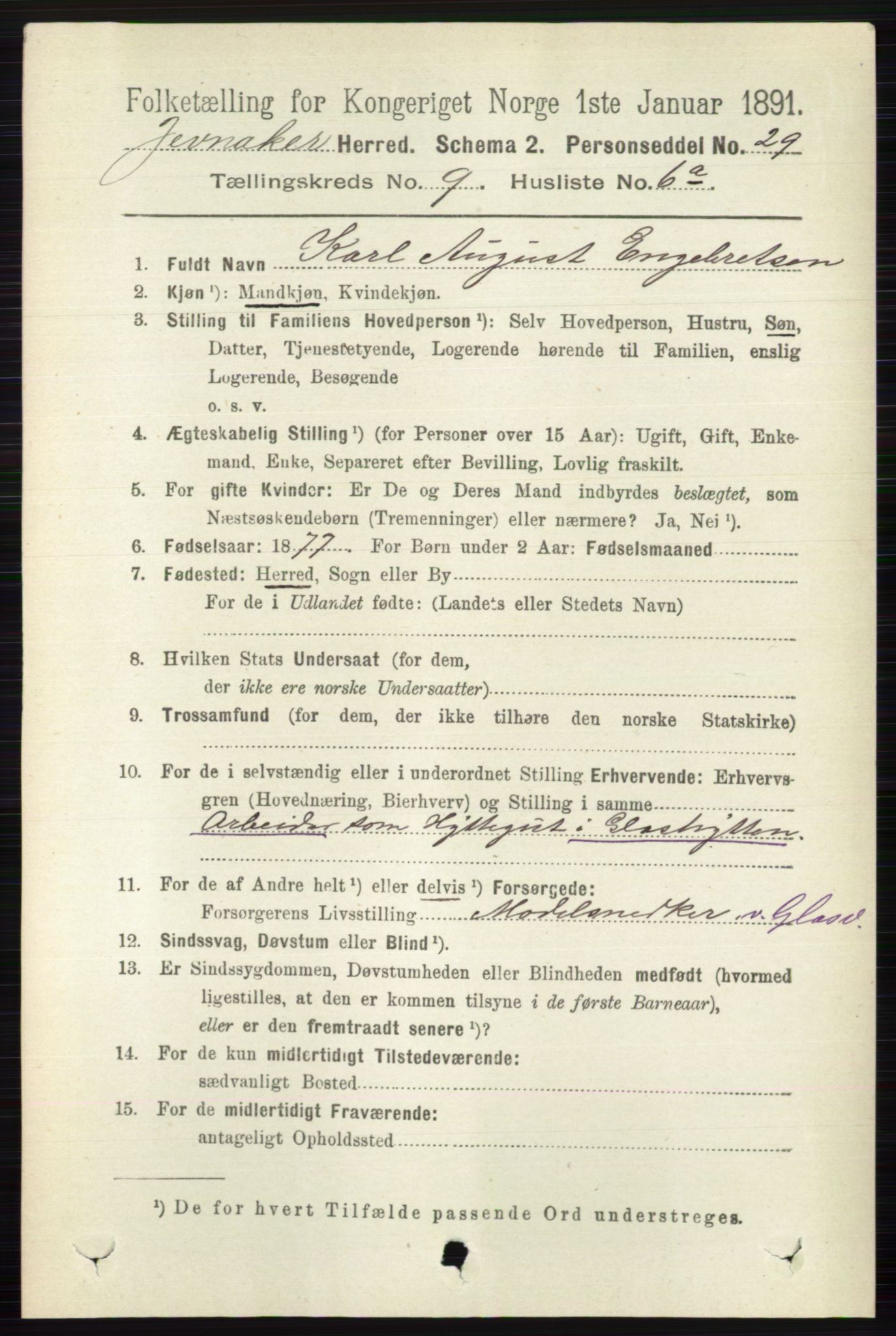 RA, 1891 census for 0532 Jevnaker, 1891, p. 5069