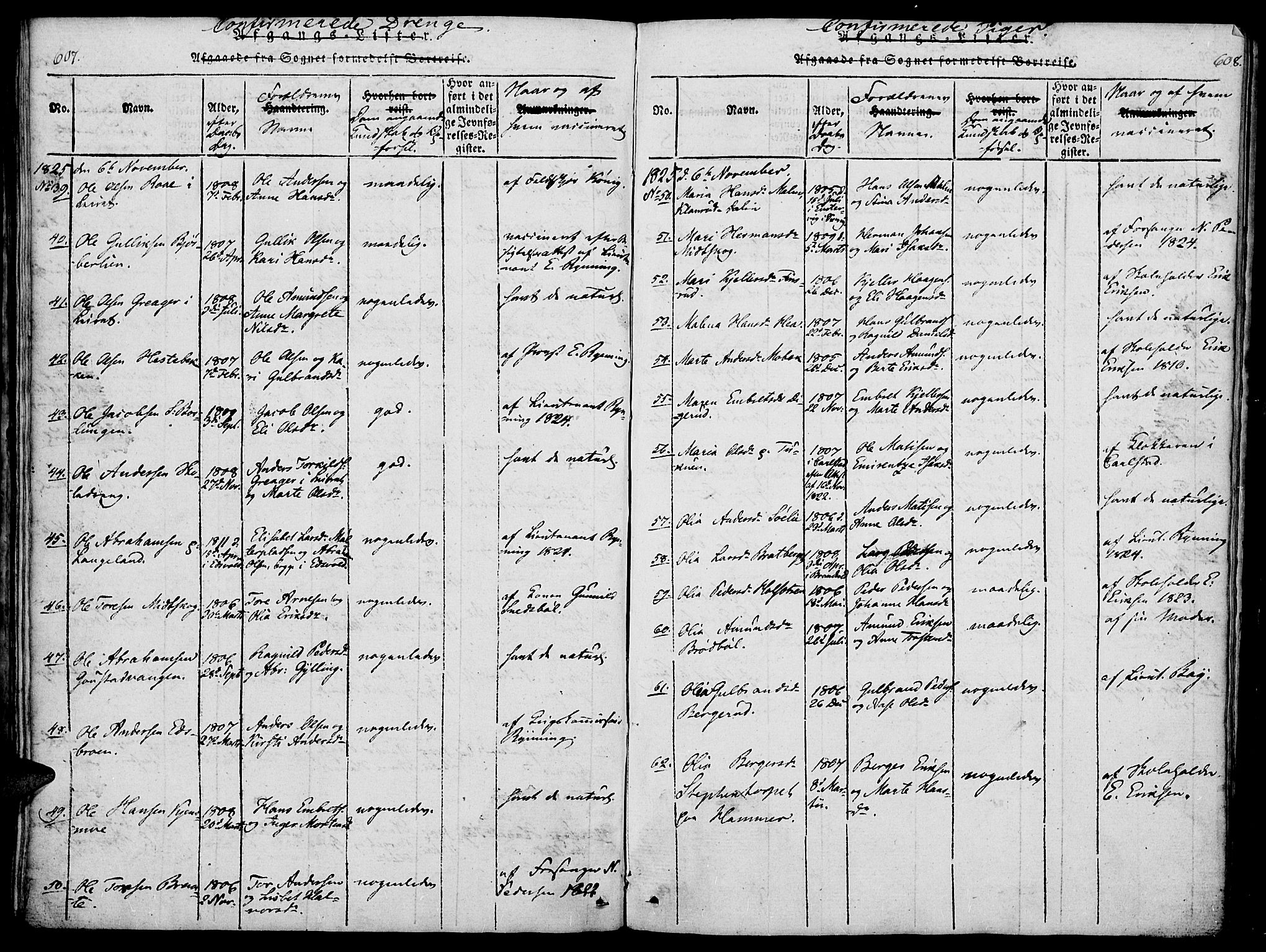 Vinger prestekontor, AV/SAH-PREST-024/H/Ha/Haa/L0006: Parish register (official) no. 6, 1814-1825, p. 607-608