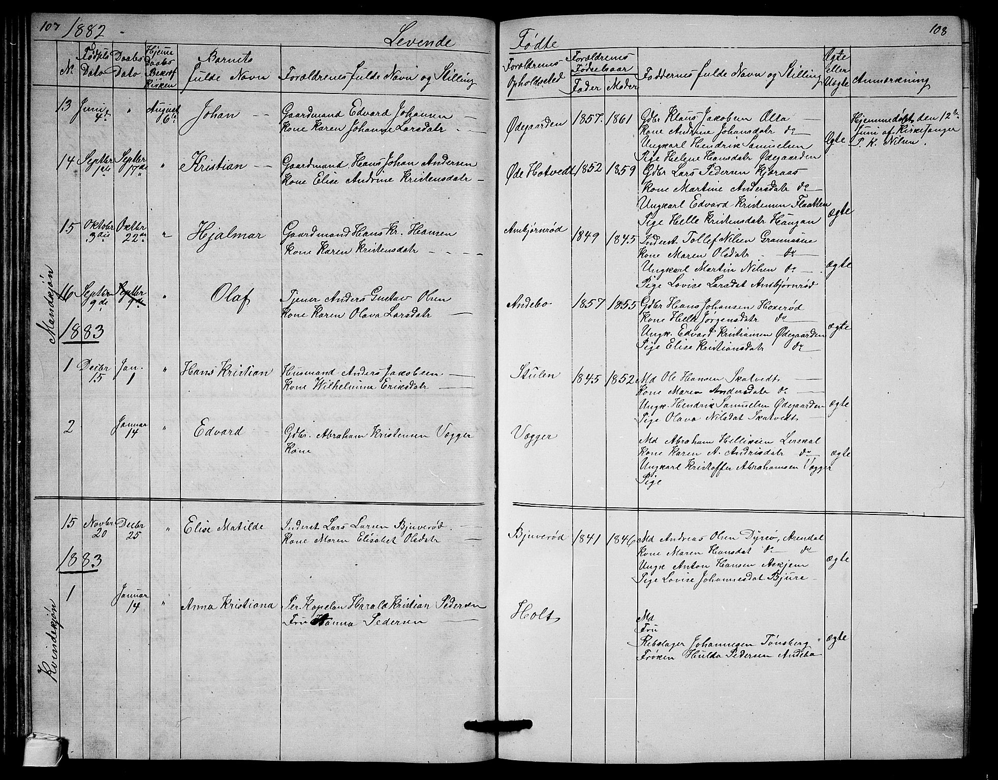 Andebu kirkebøker, SAKO/A-336/G/Ga/L0004: Parish register (copy) no. I 4, 1868-1882, p. 107-108