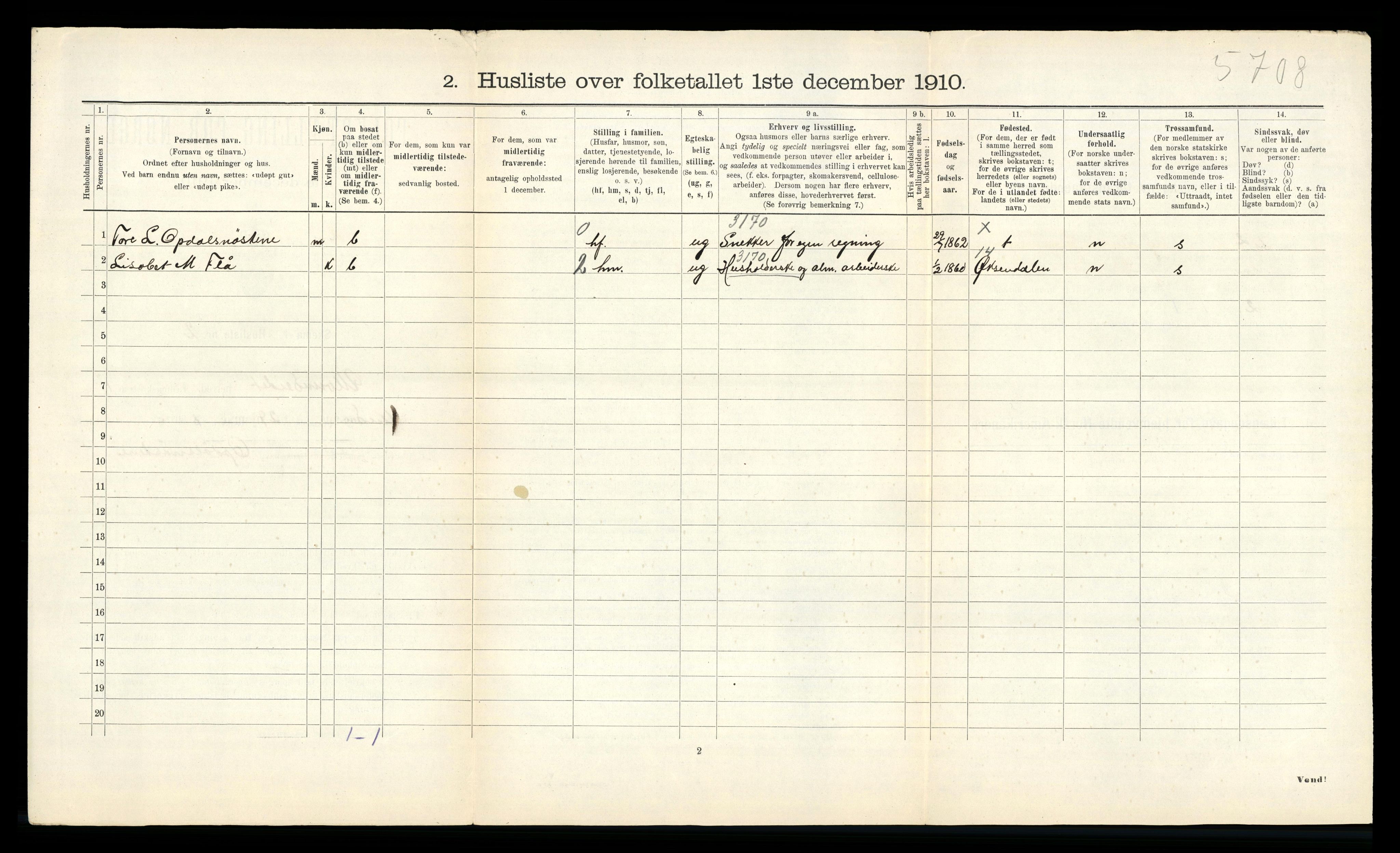 RA, 1910 census for Ålvundeid, 1910, p. 20