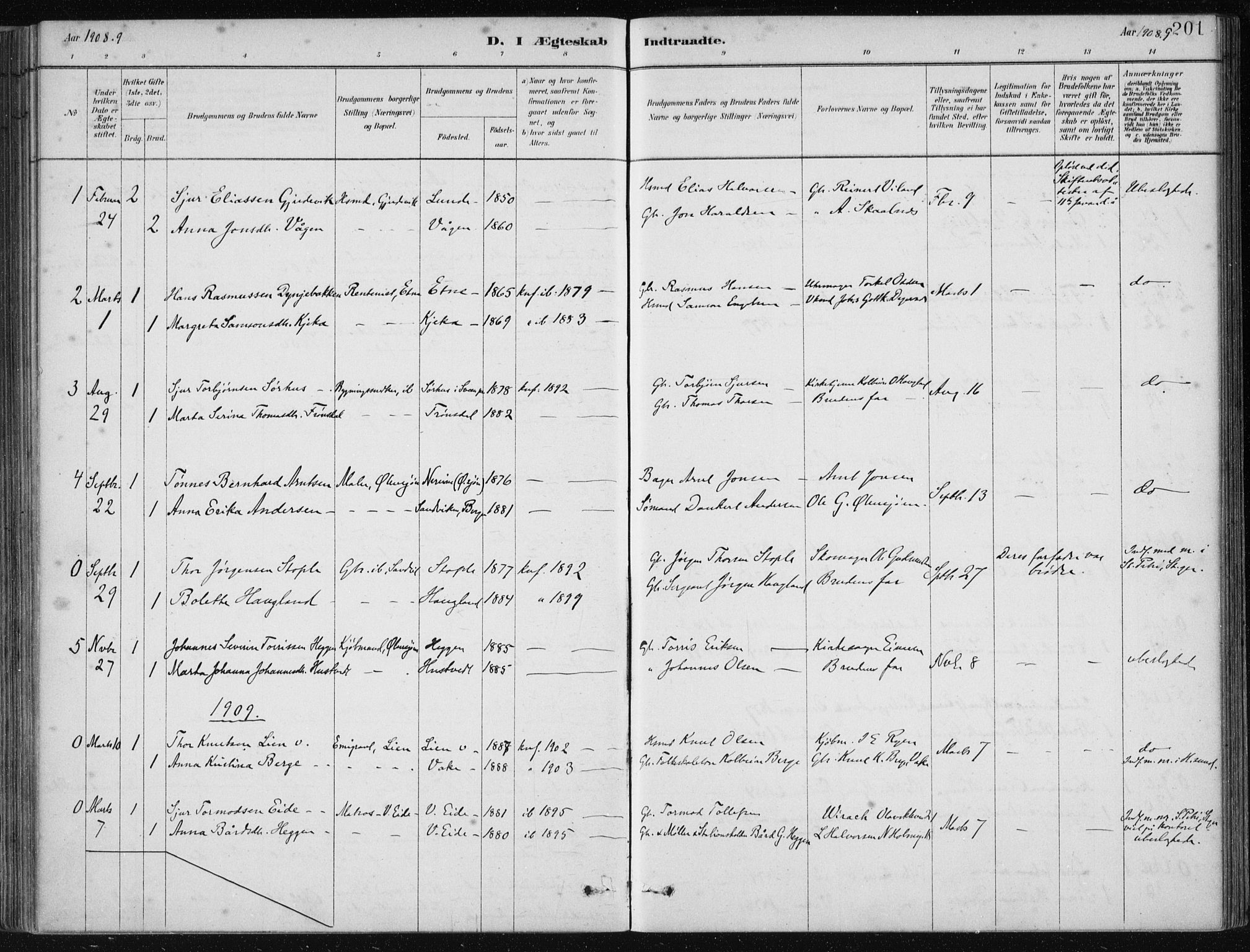 Fjelberg sokneprestembete, AV/SAB-A-75201/H/Haa: Parish register (official) no. D 1, 1879-1918, p. 201