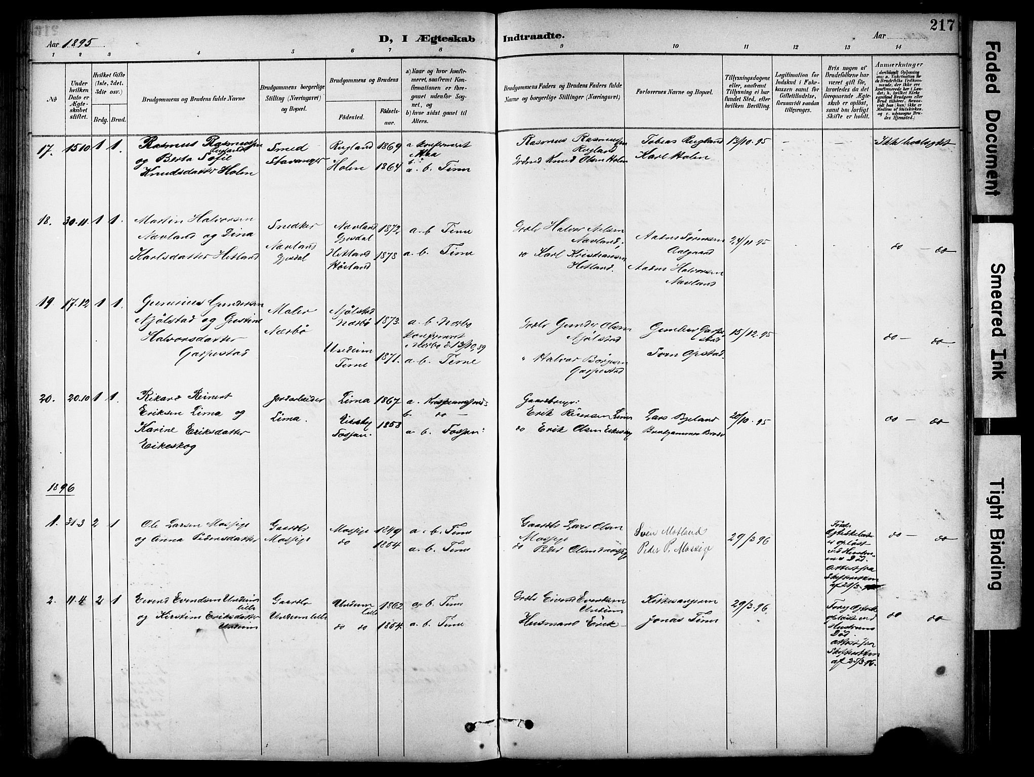 Lye sokneprestkontor, SAST/A-101794/001/30BA/L0011: Parish register (official) no. A 9, 1893-1903, p. 217