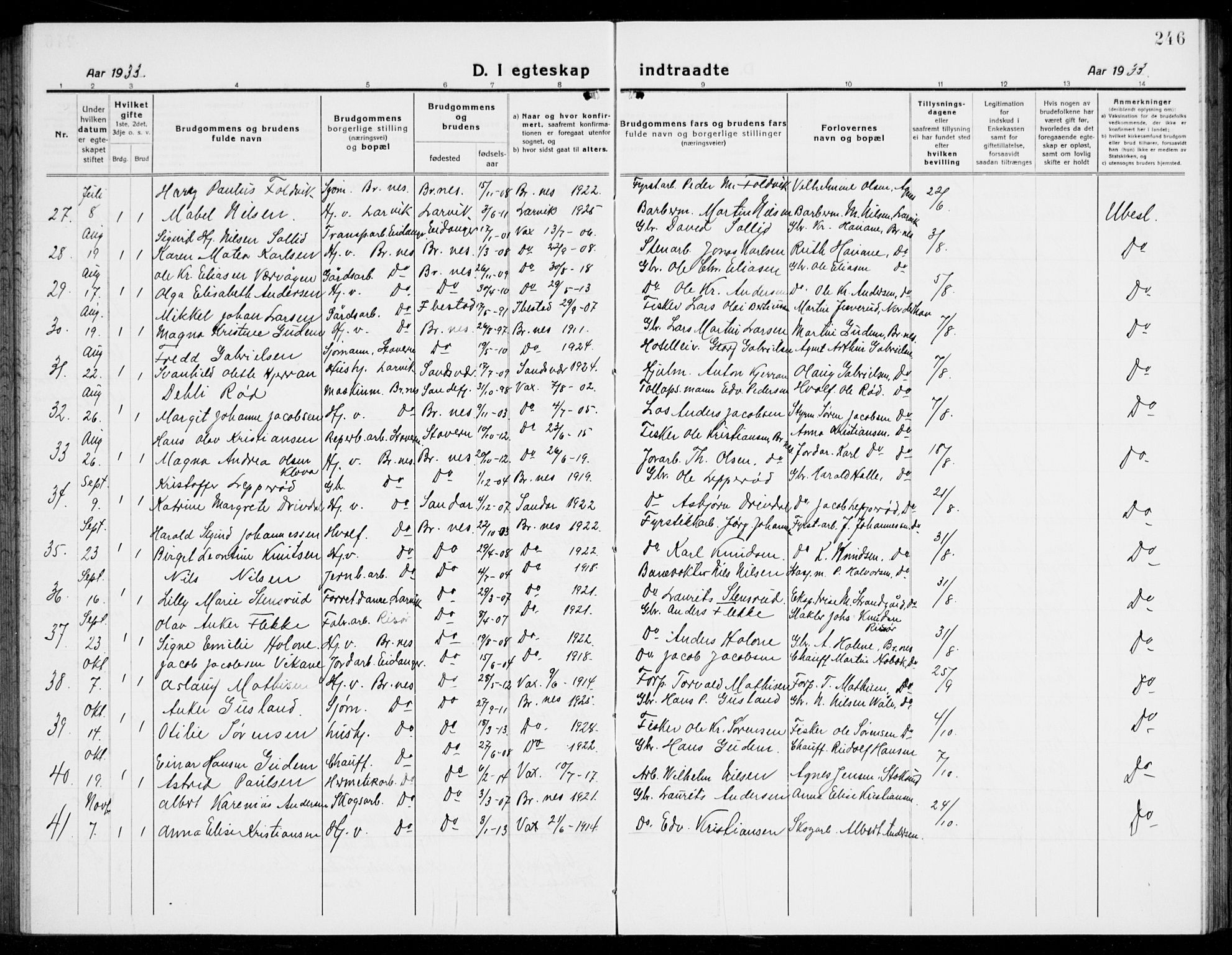 Brunlanes kirkebøker, AV/SAKO-A-342/G/Ga/L0005: Parish register (copy) no. I 5, 1918-1941, p. 246
