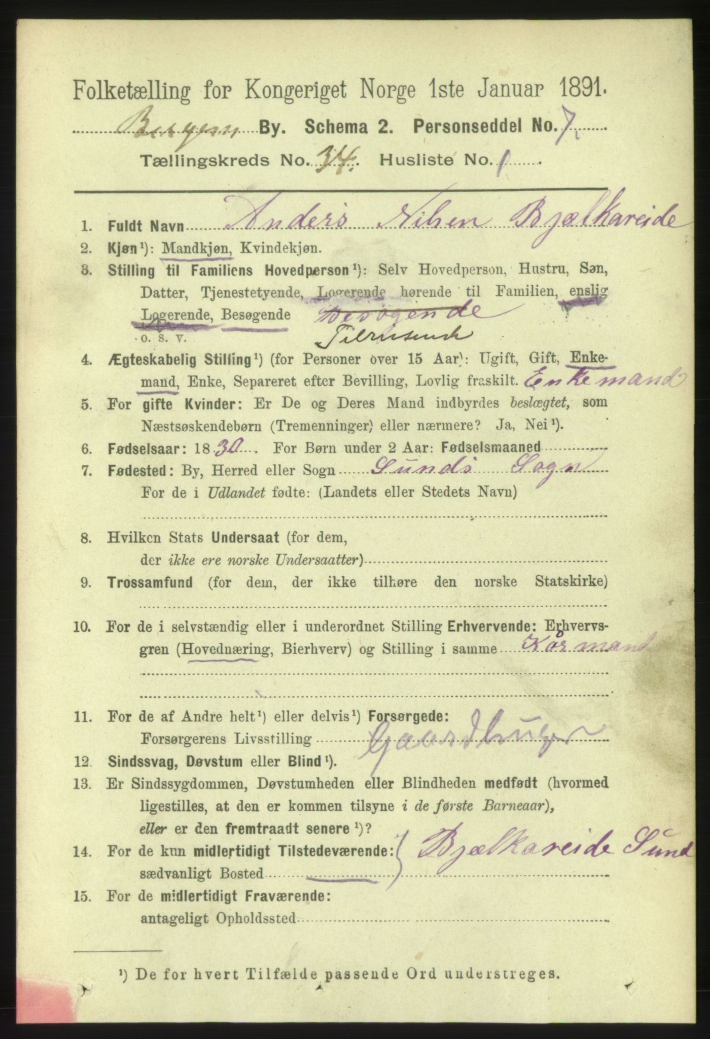 RA, 1891 Census for 1301 Bergen, 1891, p. 42093