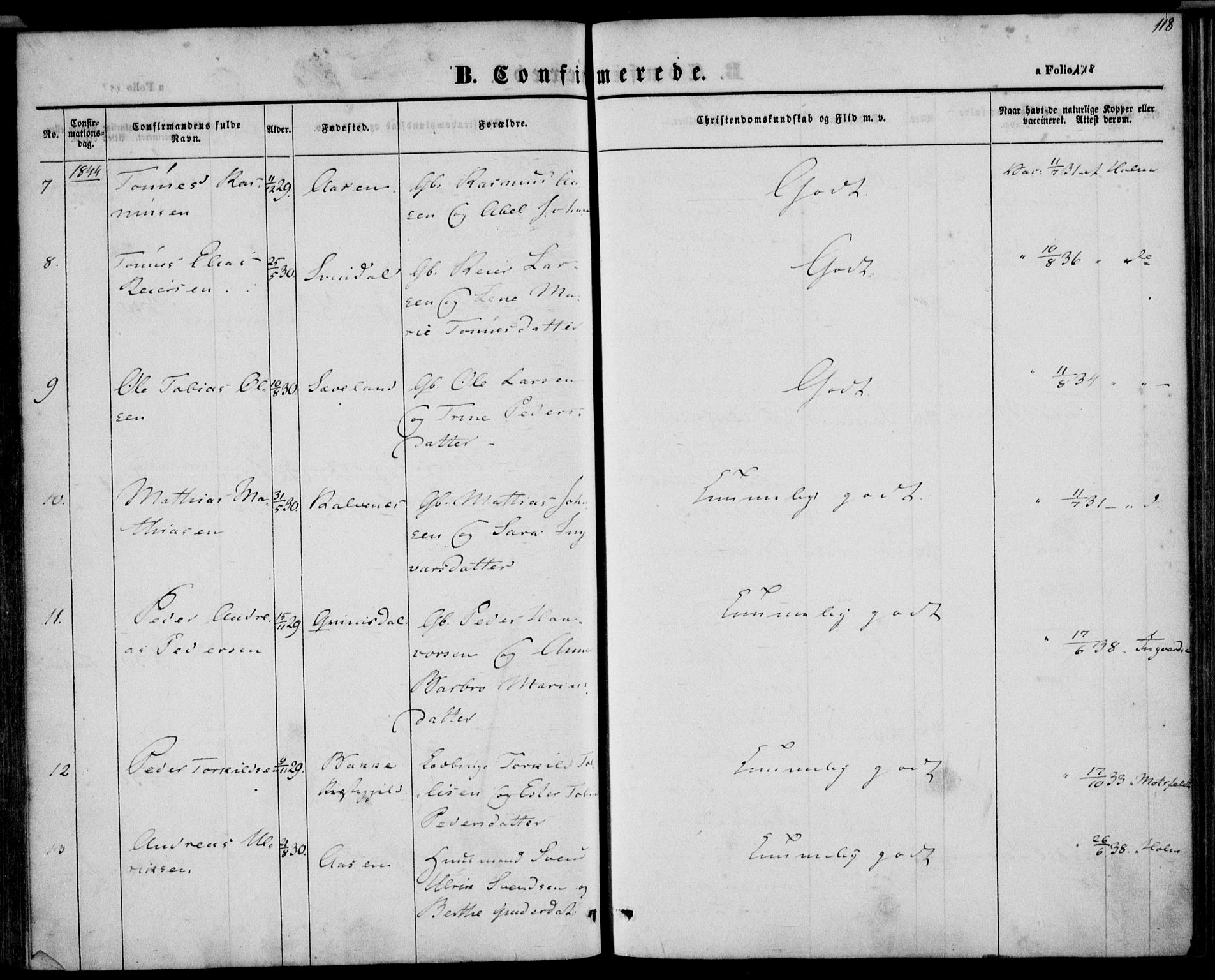 Herad sokneprestkontor, AV/SAK-1111-0018/F/Fa/Faa/L0004: Parish register (official) no. A 4, 1844-1853, p. 118