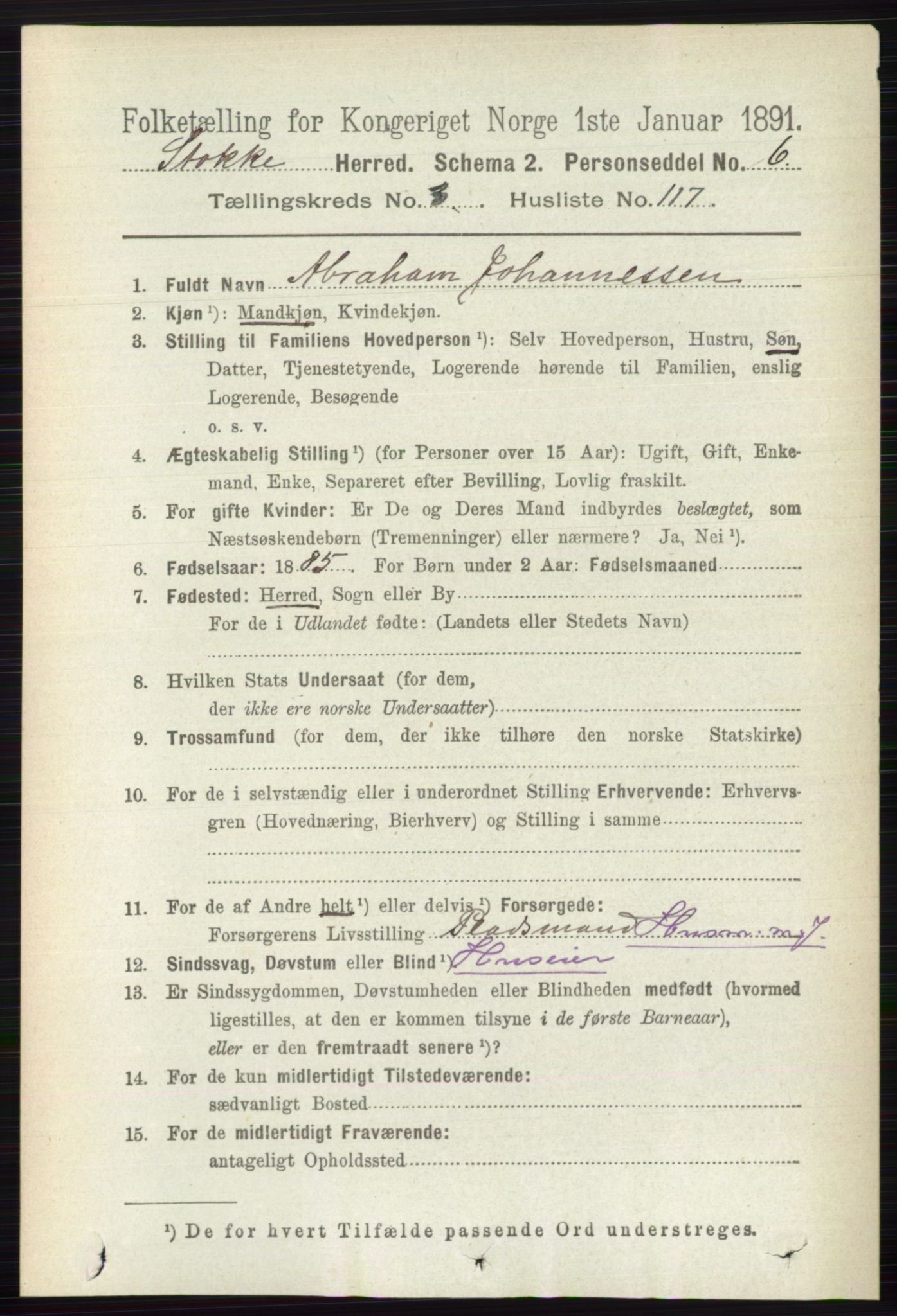 RA, 1891 census for 0720 Stokke, 1891, p. 2314