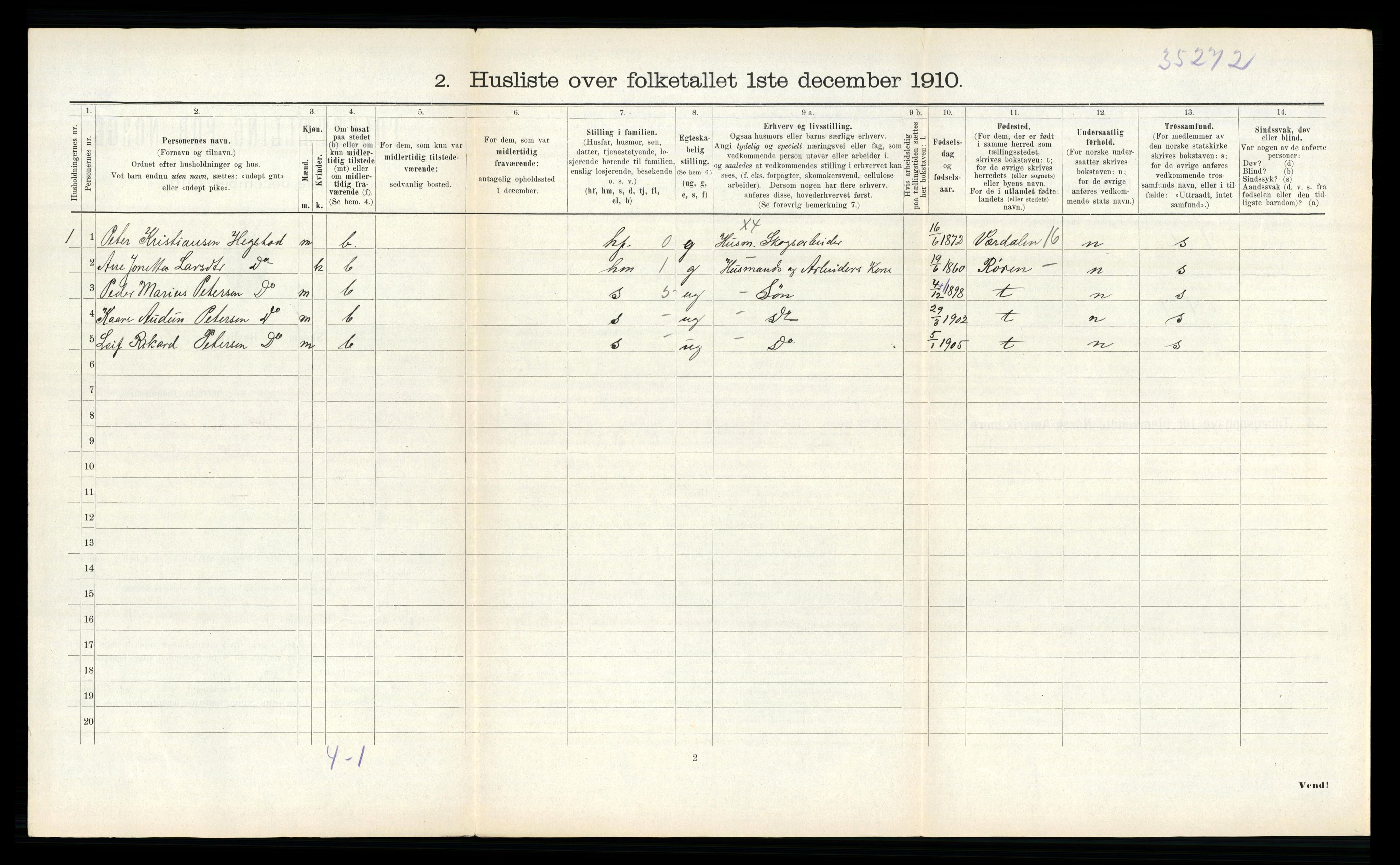 RA, 1910 census for Sparbu, 1910, p. 465