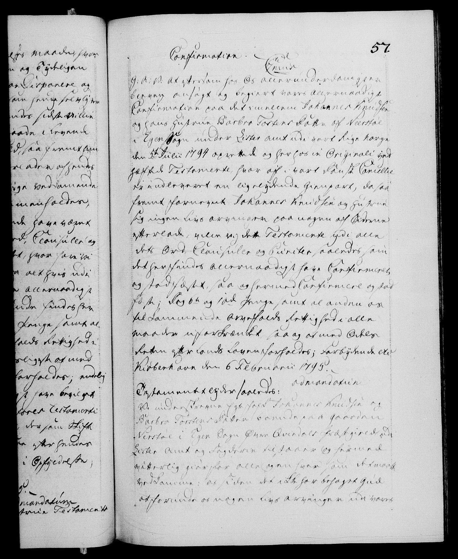 Danske Kanselli 1572-1799, AV/RA-EA-3023/F/Fc/Fca/Fcaa/L0056: Norske registre, 1795-1796, p. 57a