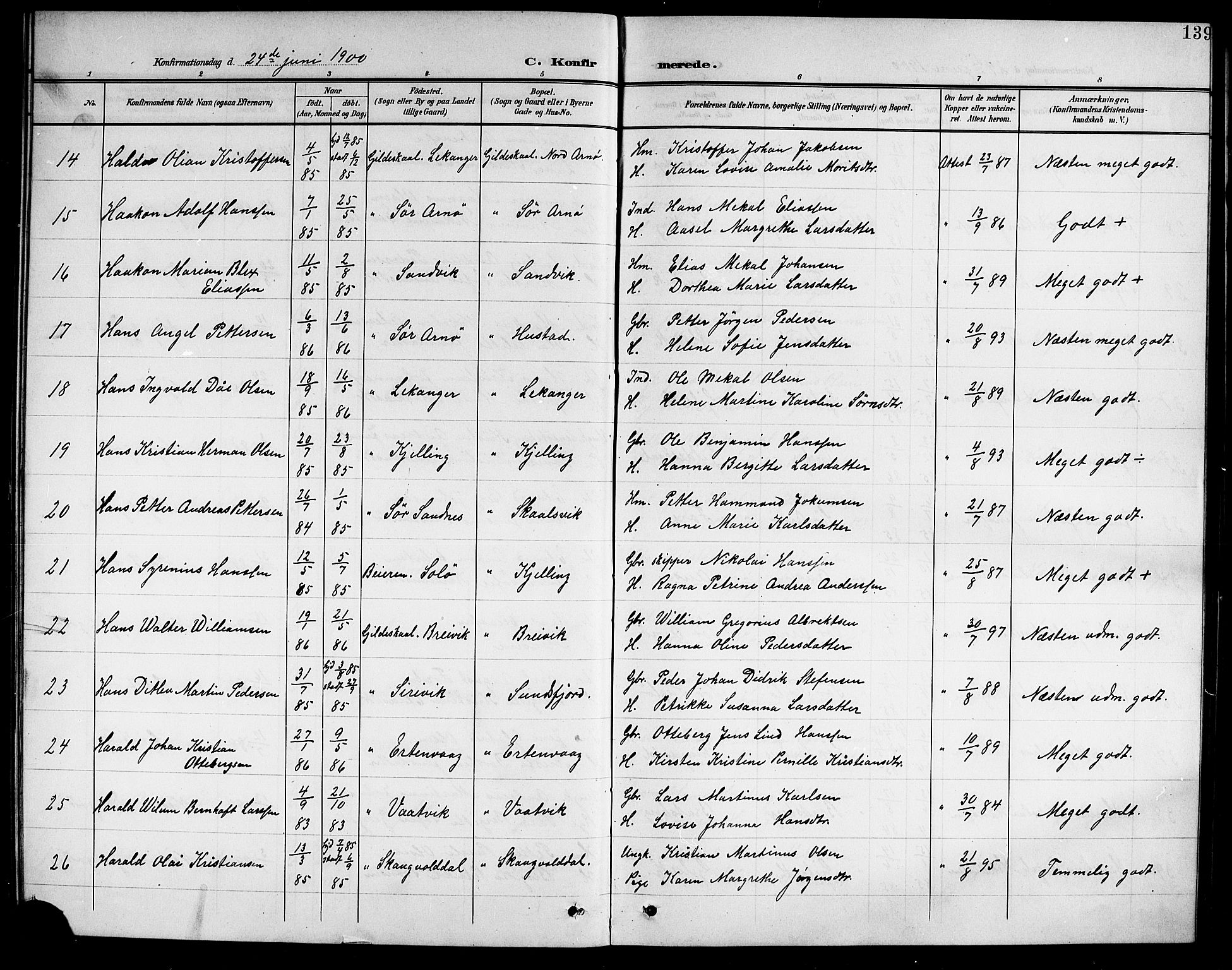 Ministerialprotokoller, klokkerbøker og fødselsregistre - Nordland, AV/SAT-A-1459/805/L0109: Parish register (copy) no. 805C05, 1900-1911, p. 139