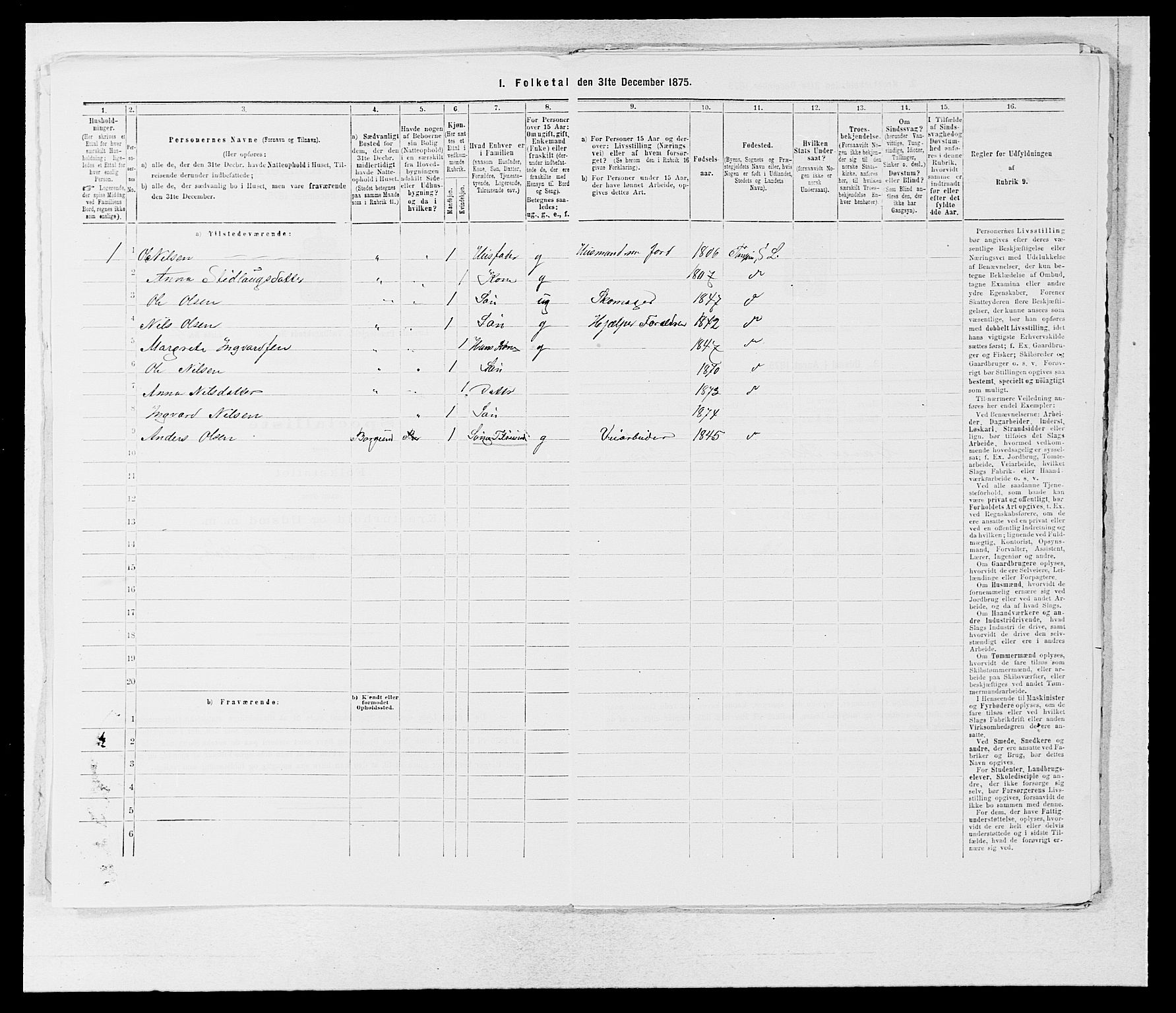 SAB, 1875 census for 1422P Lærdal, 1875, p. 496