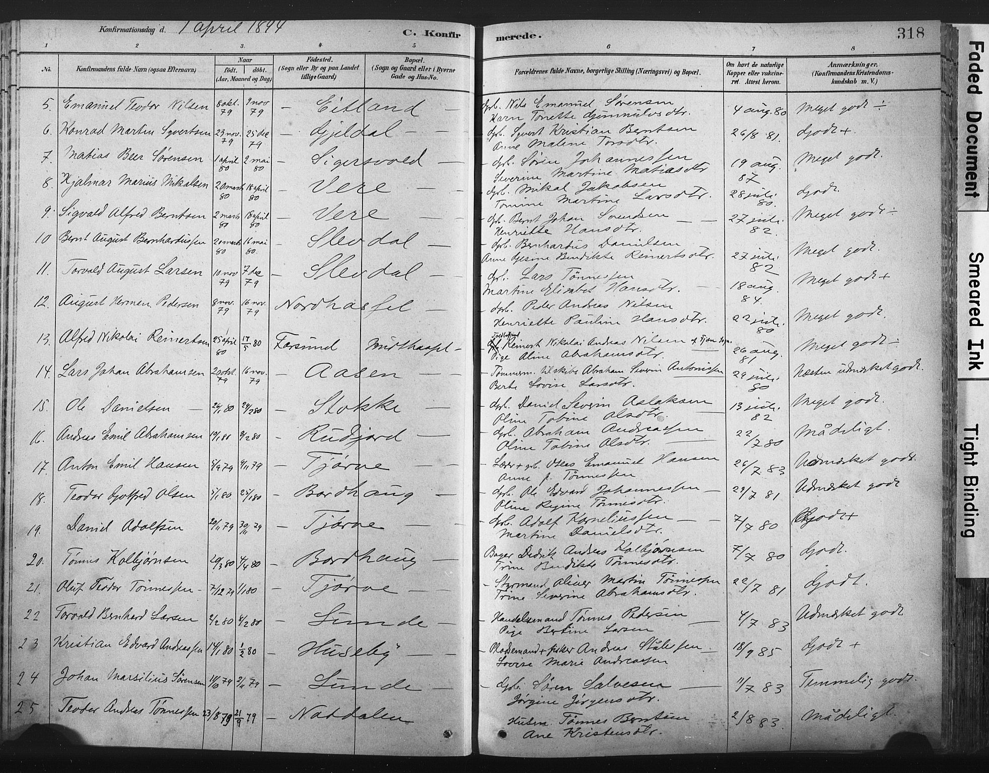 Lista sokneprestkontor, AV/SAK-1111-0027/F/Fa/L0012: Parish register (official) no. A 12, 1879-1903, p. 318