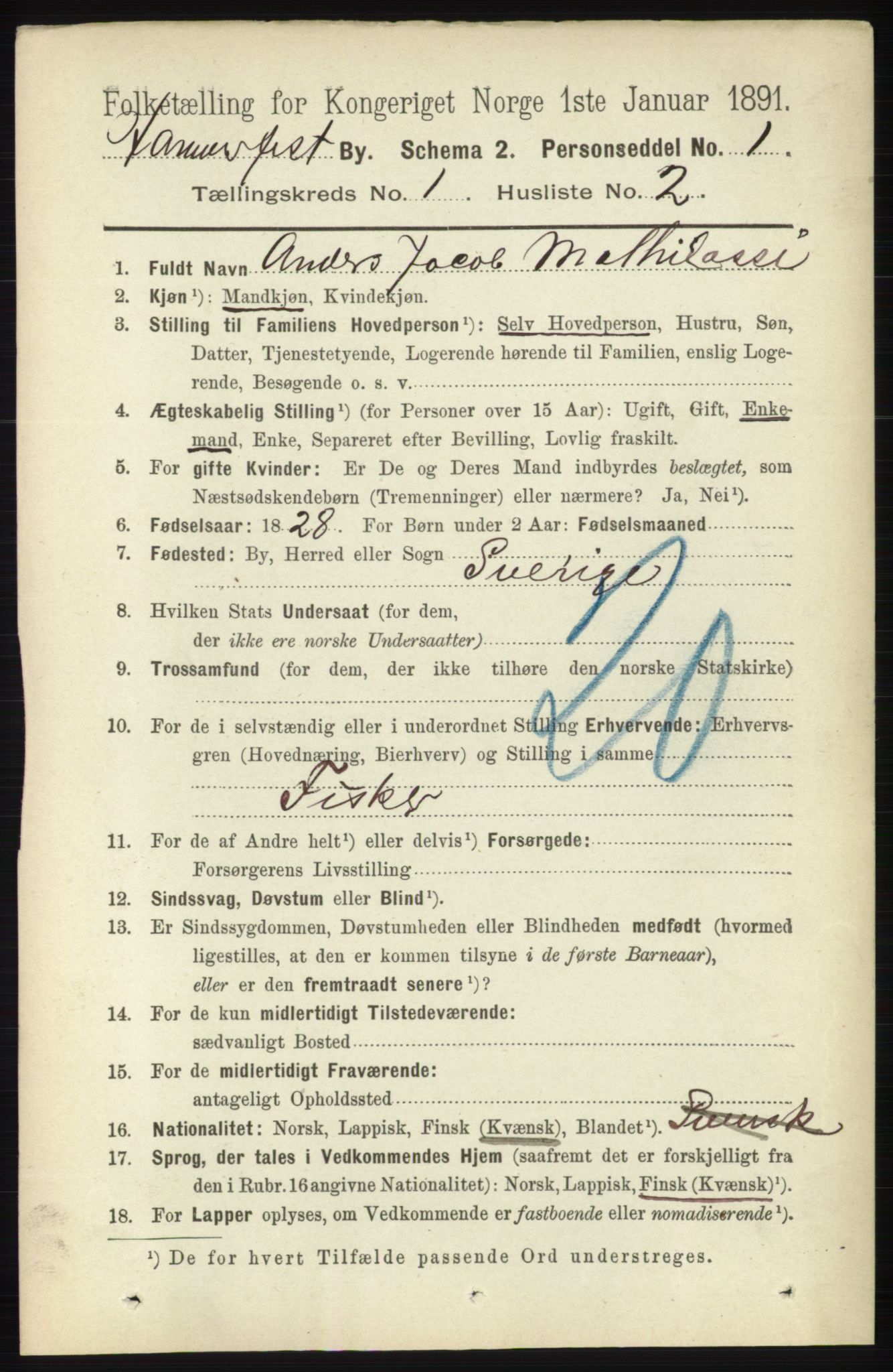 RA, 1891 census for 2001 Hammerfest, 1891, p. 68