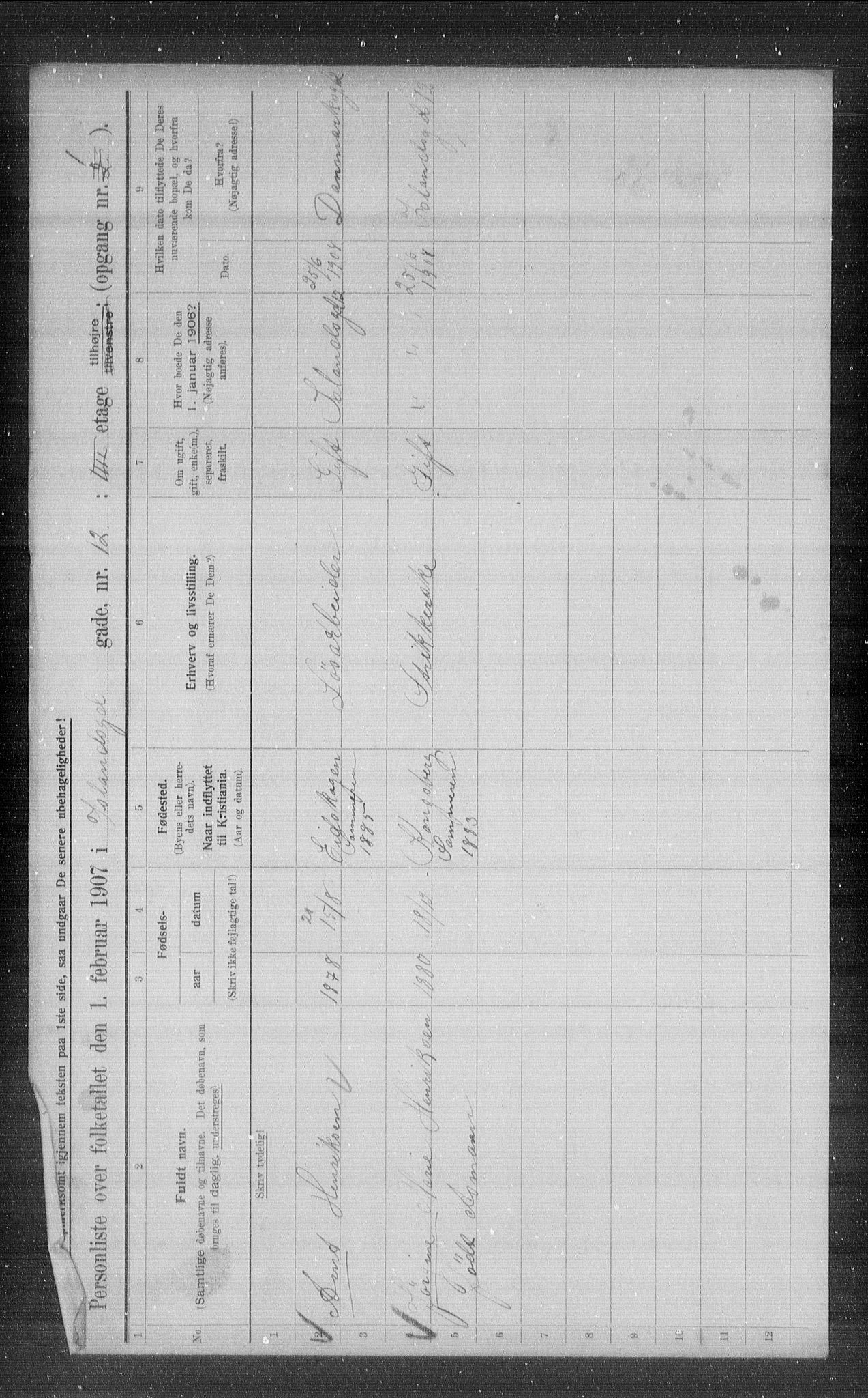 OBA, Municipal Census 1907 for Kristiania, 1907, p. 22937