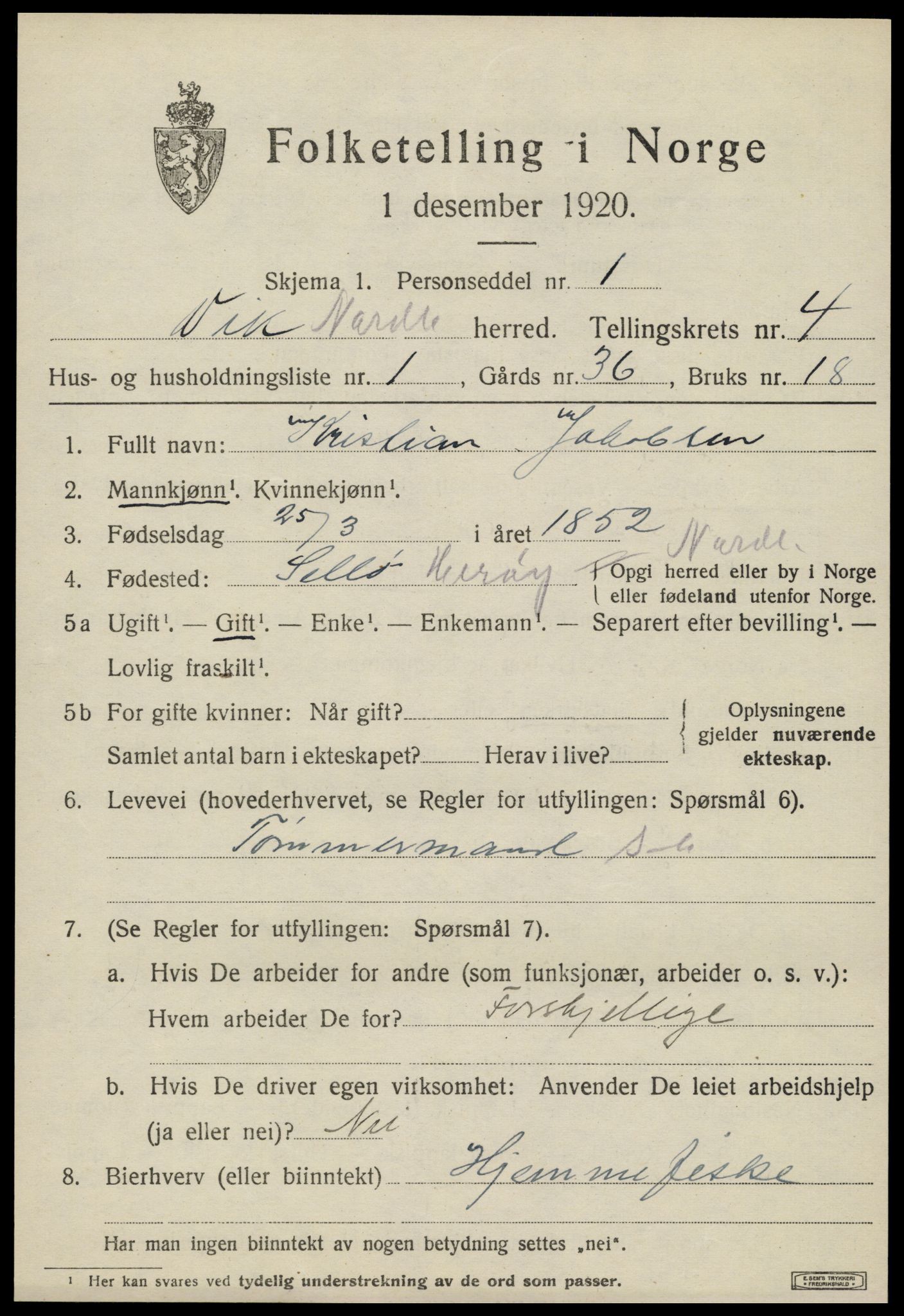 SAT, 1920 census for Vik, 1920, p. 2365