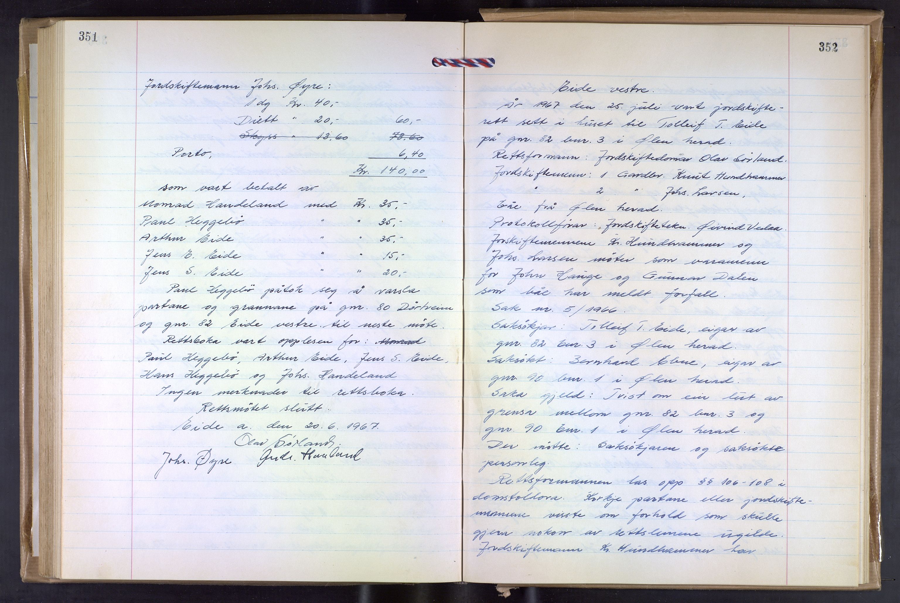 Hordaland jordskiftedøme - VII Indre Sunnhordland jordskiftedistrikt, AV/SAB-A-7401/A/Aa/L0031: Forhandlingsprotokoll, 1960-1967, p. 351-352