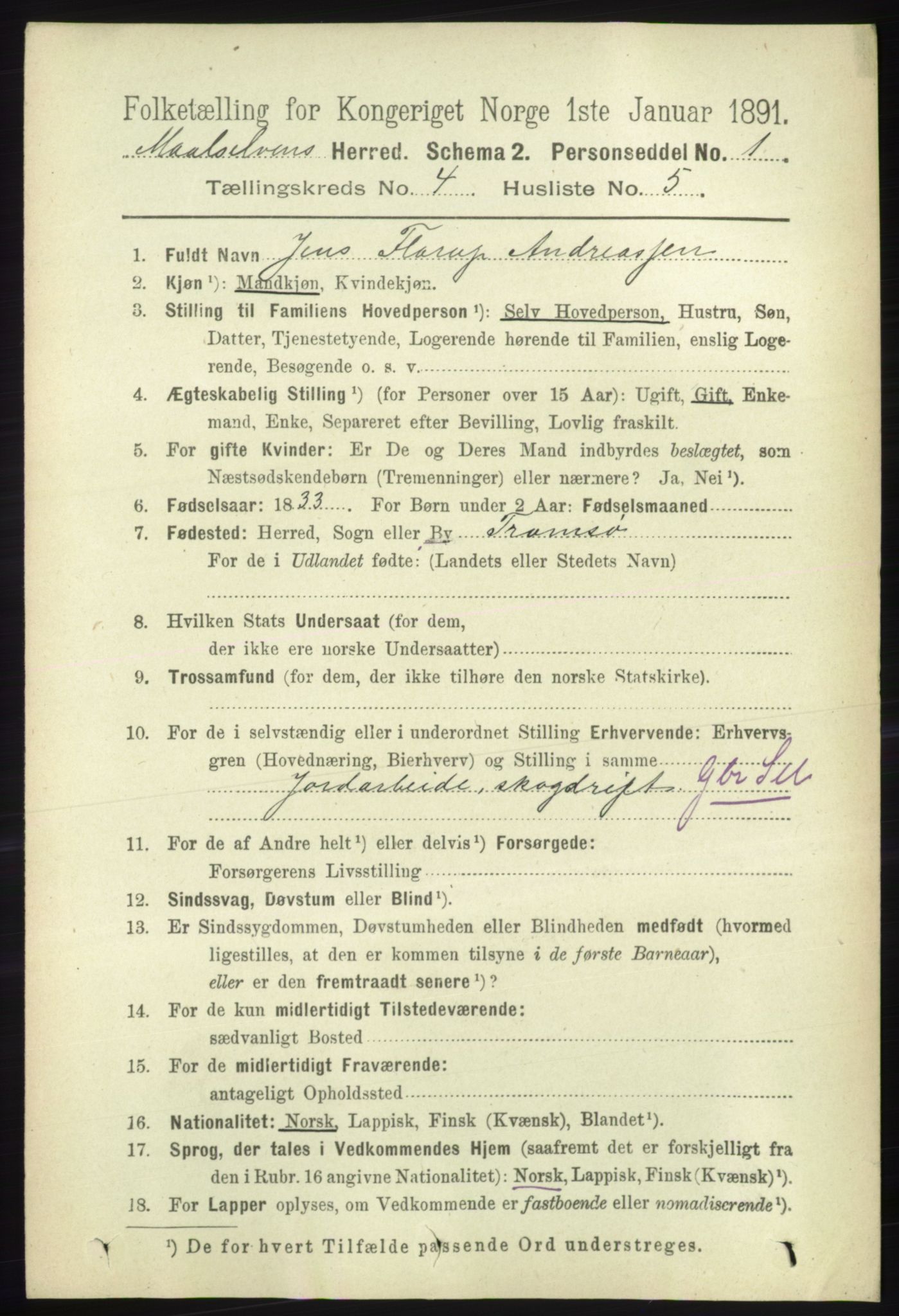 RA, 1891 census for 1924 Målselv, 1891, p. 1110