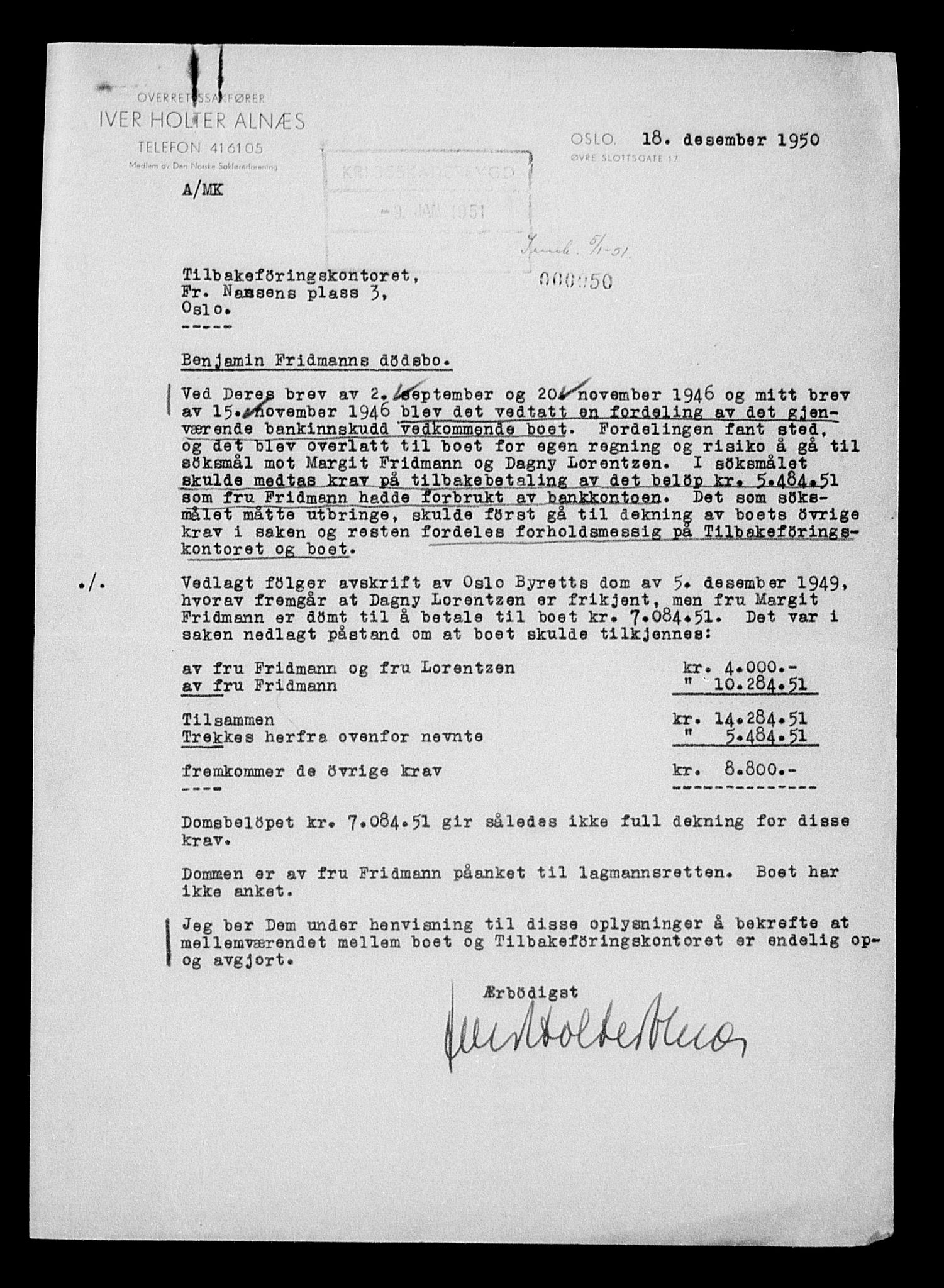 Justisdepartementet, Tilbakeføringskontoret for inndratte formuer, AV/RA-S-1564/H/Hc/Hcc/L0936: --, 1945-1947, p. 5